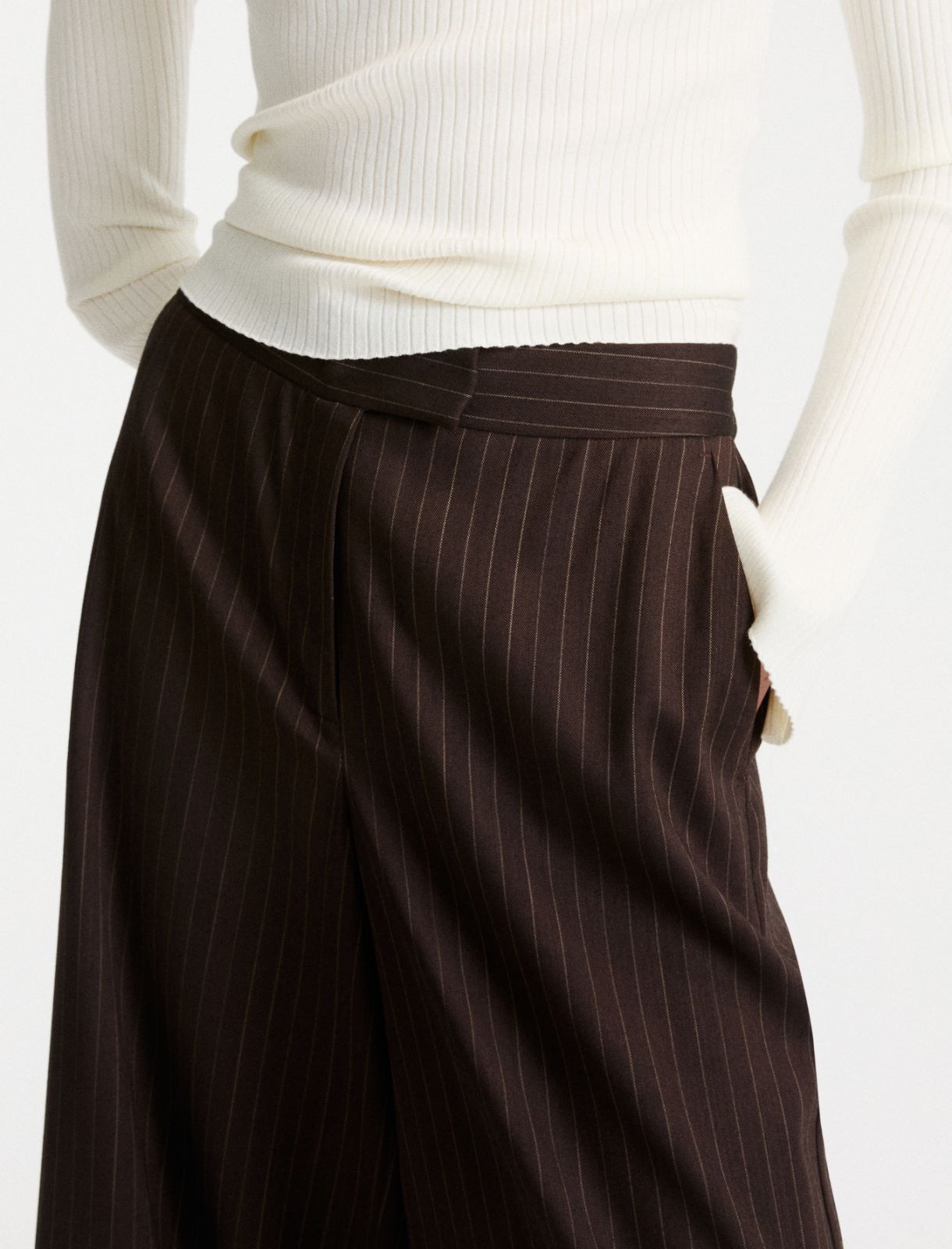 Wide-leg fluid twill trousers - BROWN - Marella - 5