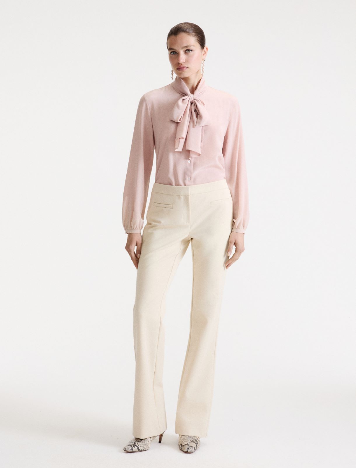 Stretch mini-flare trousers - WOOL WHITE - Marella - 4