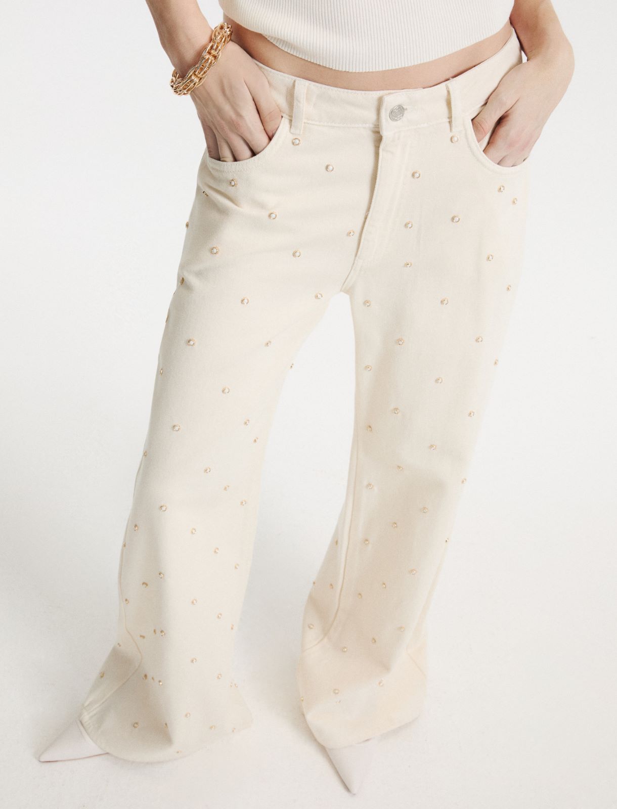 Wide-leg jeans with appliqués - CREAM - Marella - 5