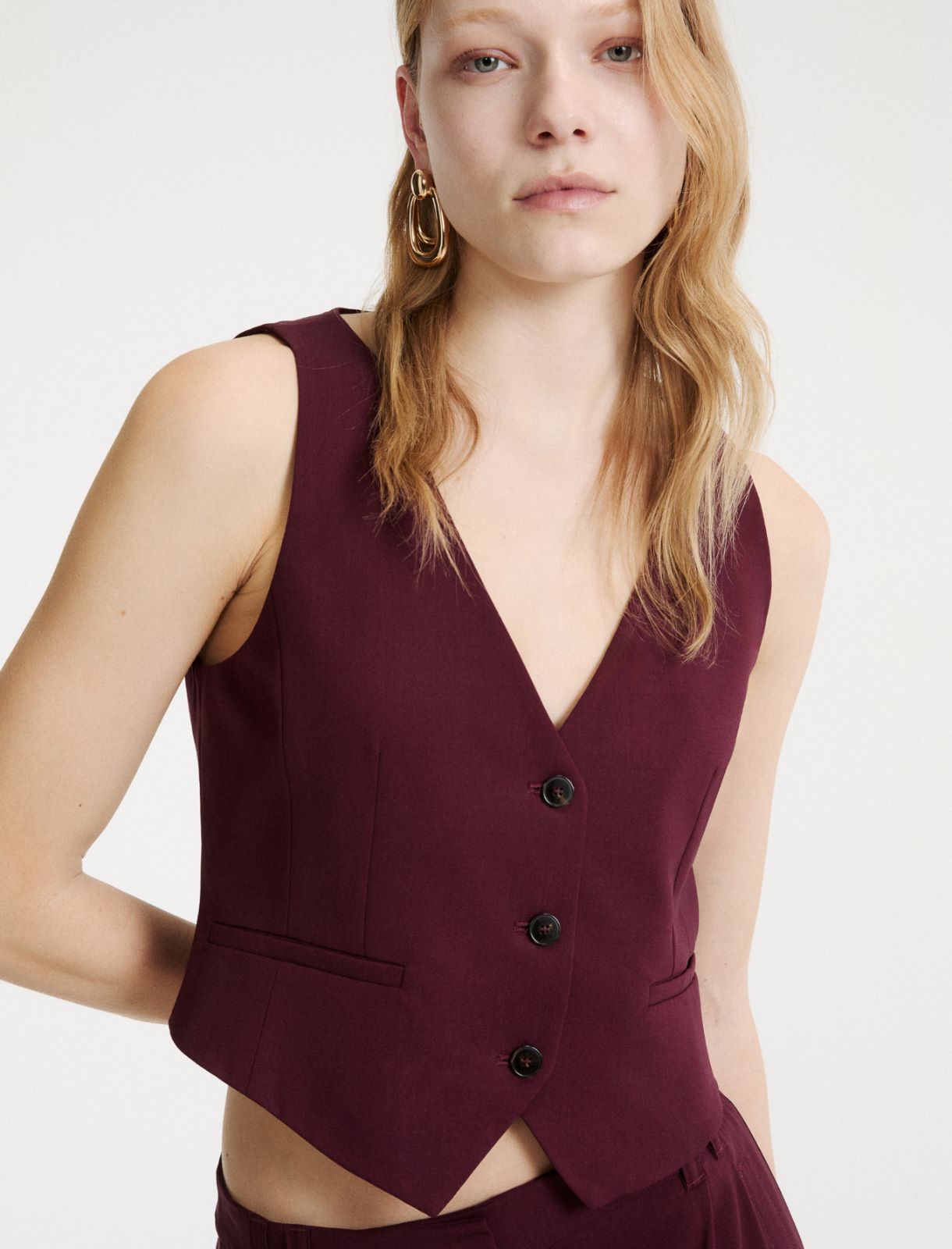Stretch wool waistcoat - BORDEAUX - Marella - 5