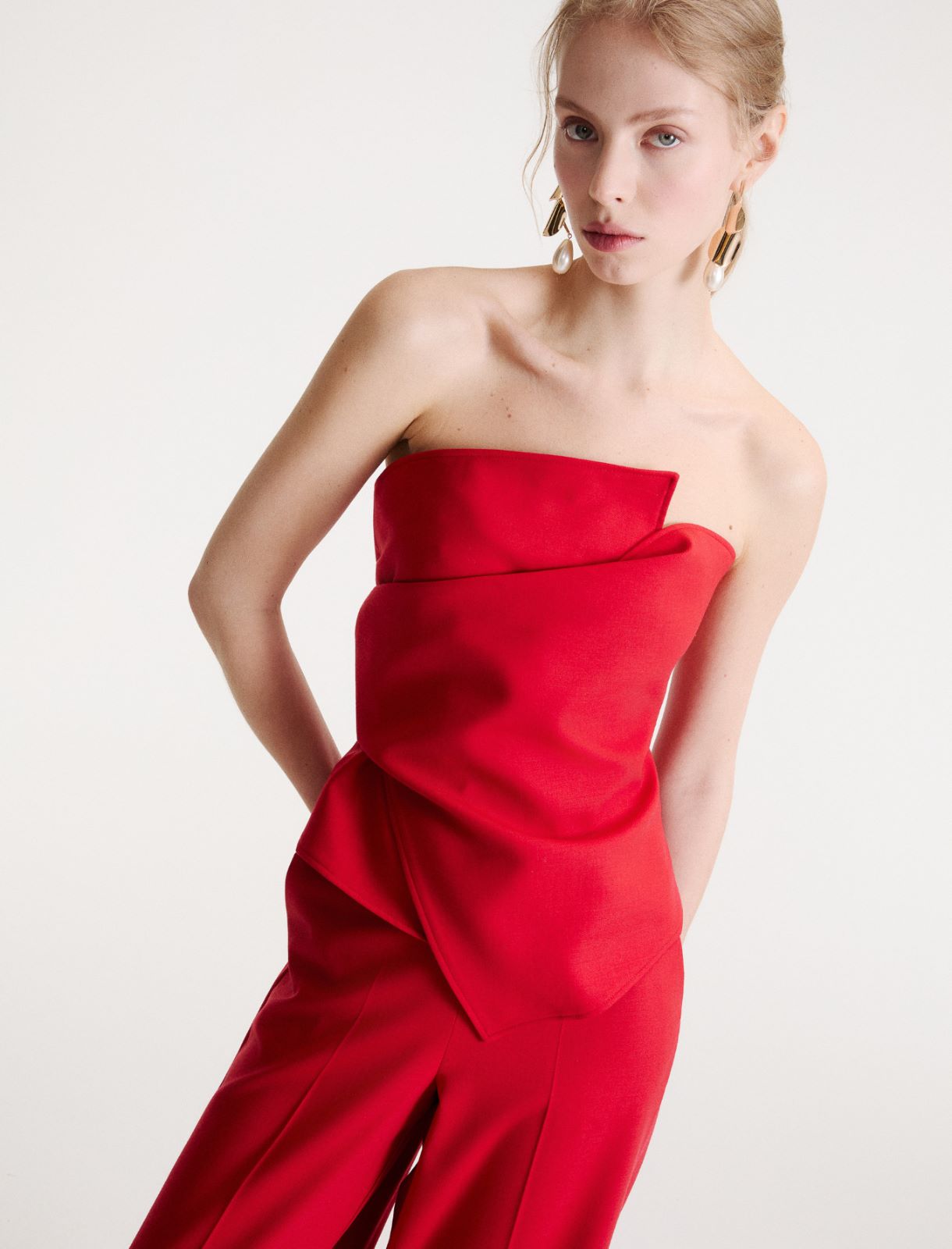 Top bustier in twill stretch - ROSSO - Marella - 4