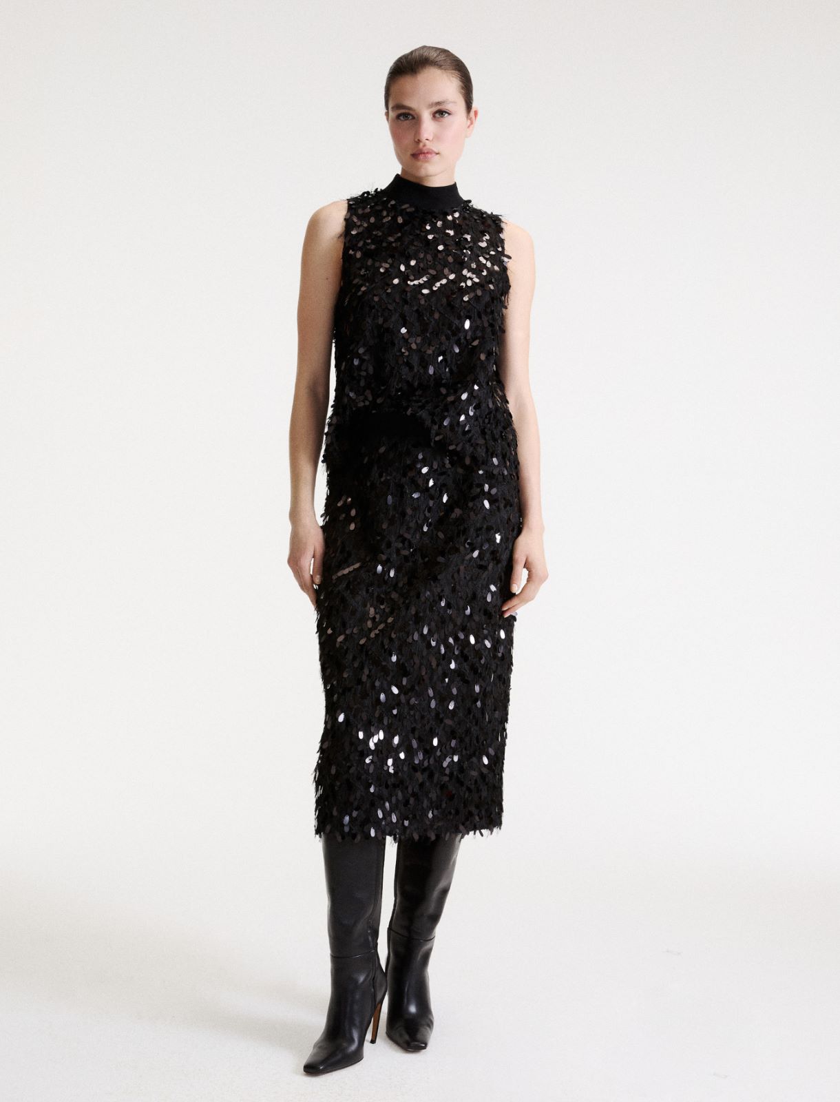 Sleeveless sequinned fil coupé top - BLACK - Marella - 2