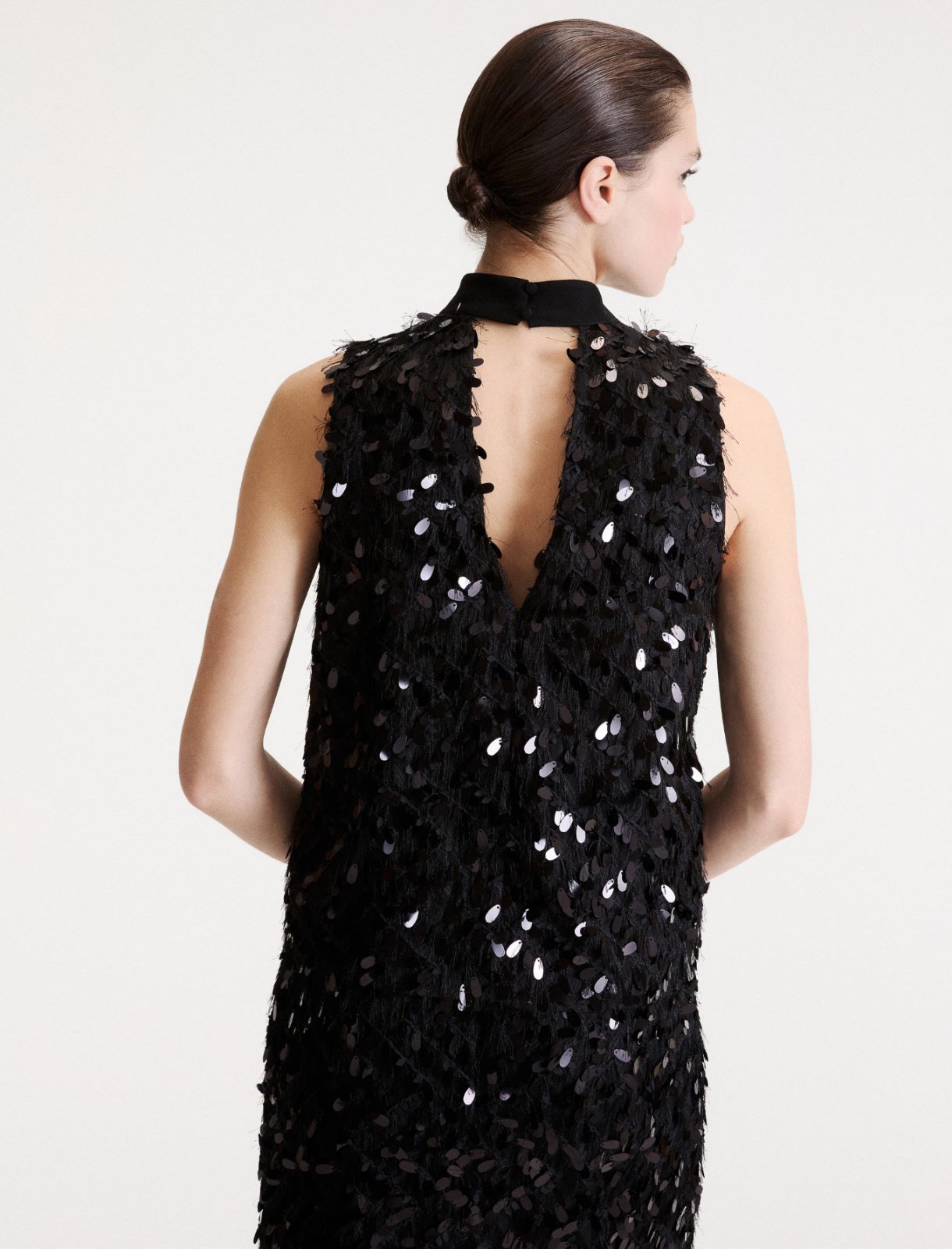 Sleeveless sequinned fil coupé top - BLACK - Marella - 3