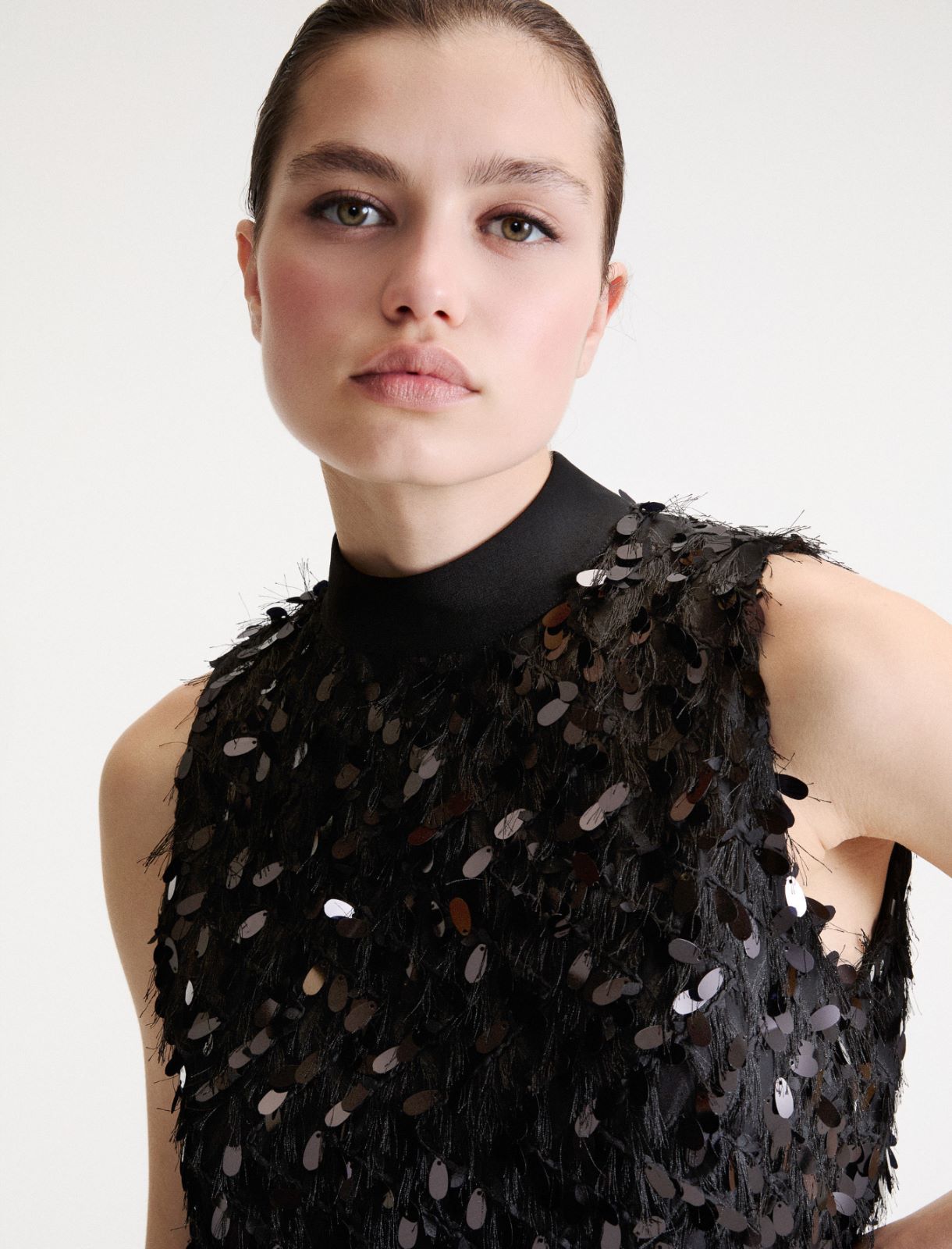 Sleeveless sequinned fil coupé top - BLACK - Marella - 5