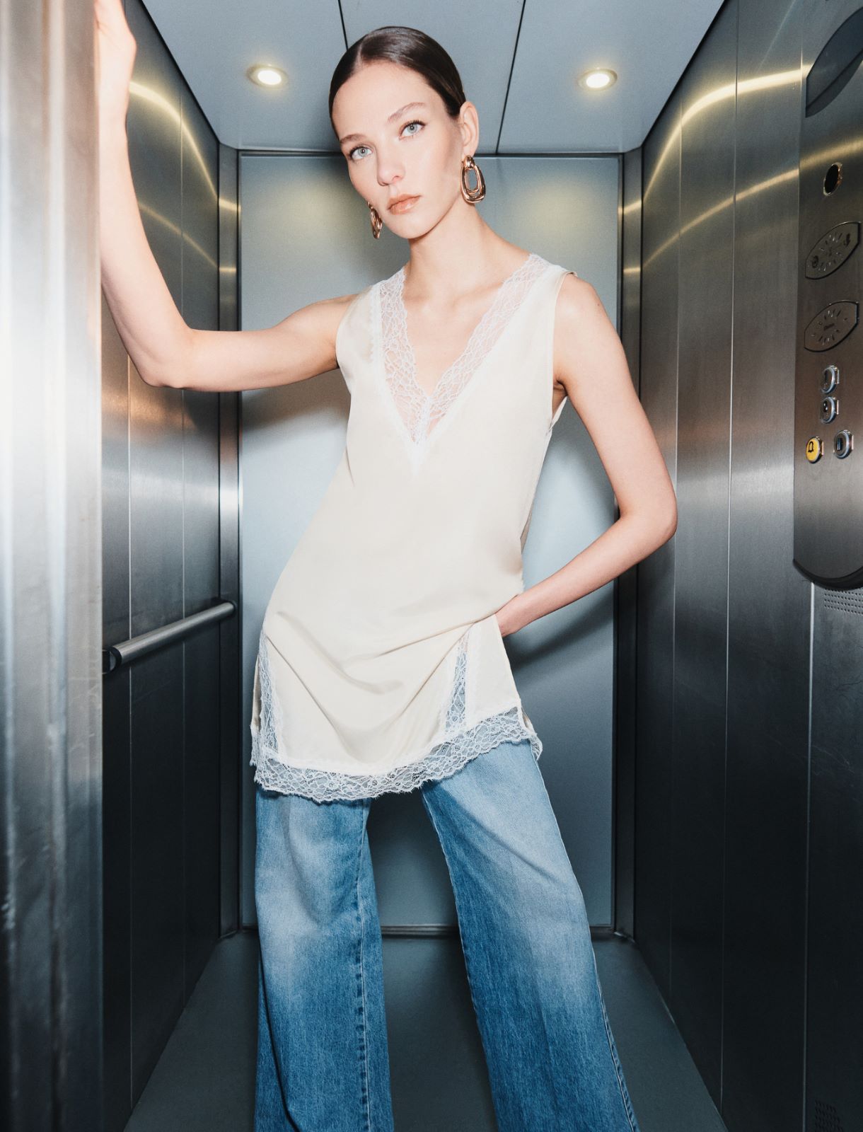 Long habutai silk top - CREAM - Marella - 5