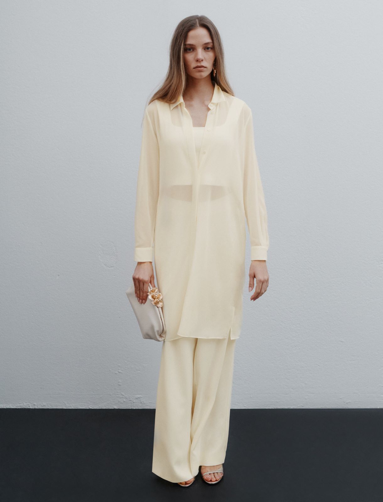 Long georgette shirt with necklace - WOOL WHITE - Marella - 2