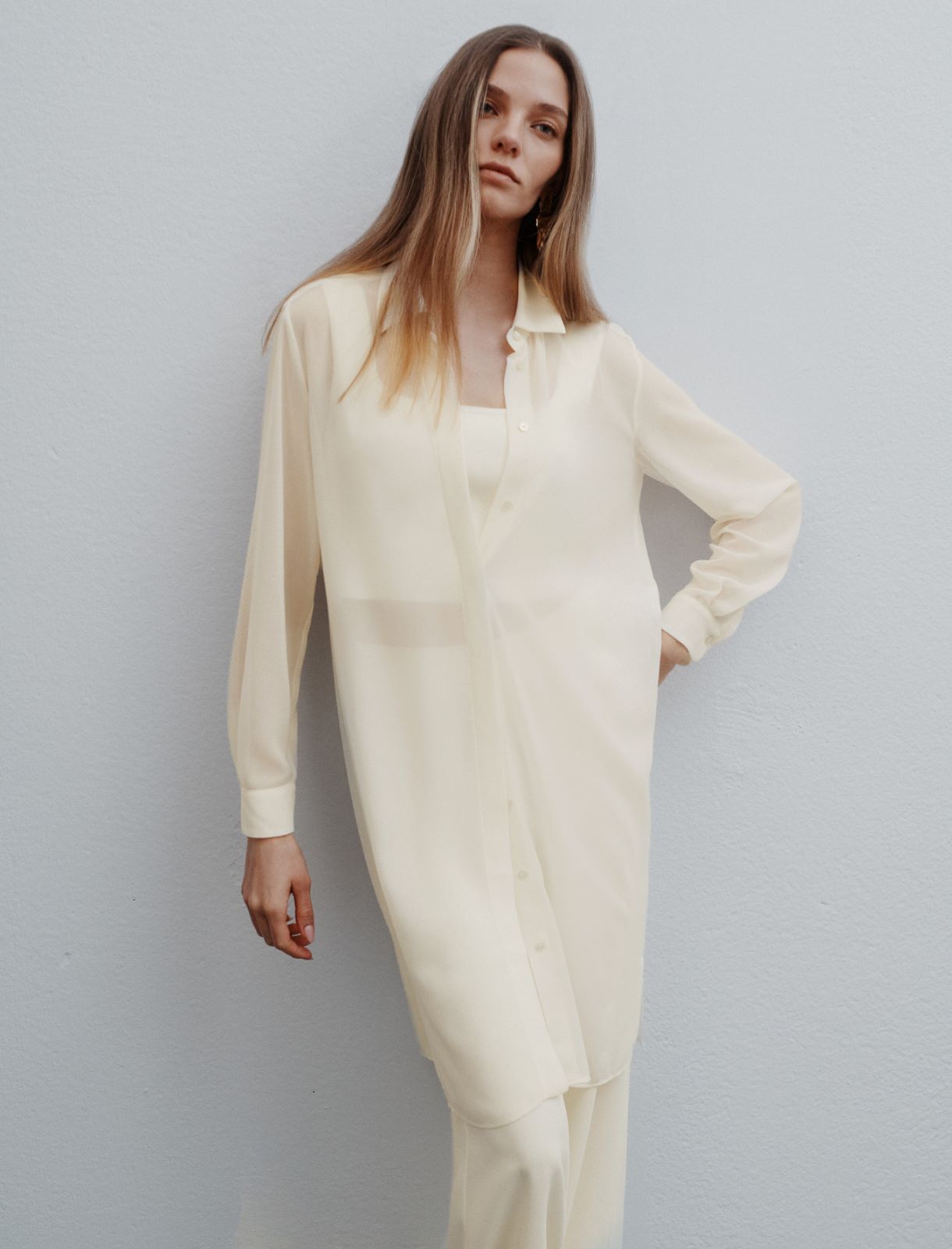 Long georgette shirt with necklace - WOOL WHITE - Marella - 4