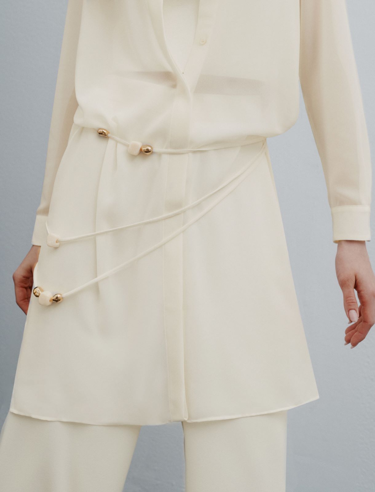 Long georgette shirt with necklace - WOOL WHITE - Marella - 5