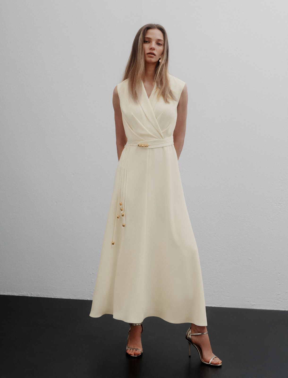 Sleeveless envers satin dress - WOOL WHITE - Marella - 2