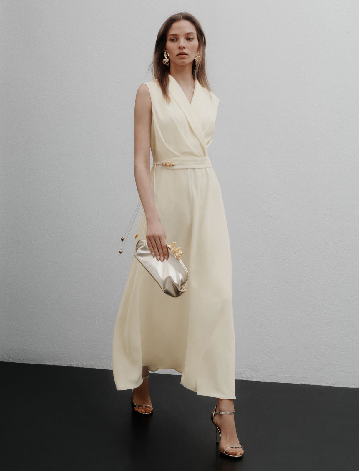 Sleeveless envers satin dress - WOOL WHITE - Marella - 4