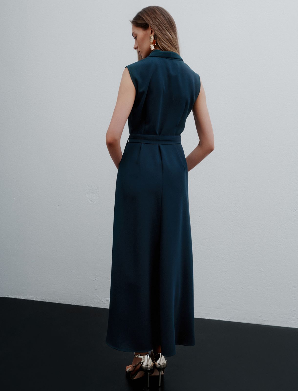 Vestido sin mangas de satén envers - AZUL PAVO REAL - Marella - 3