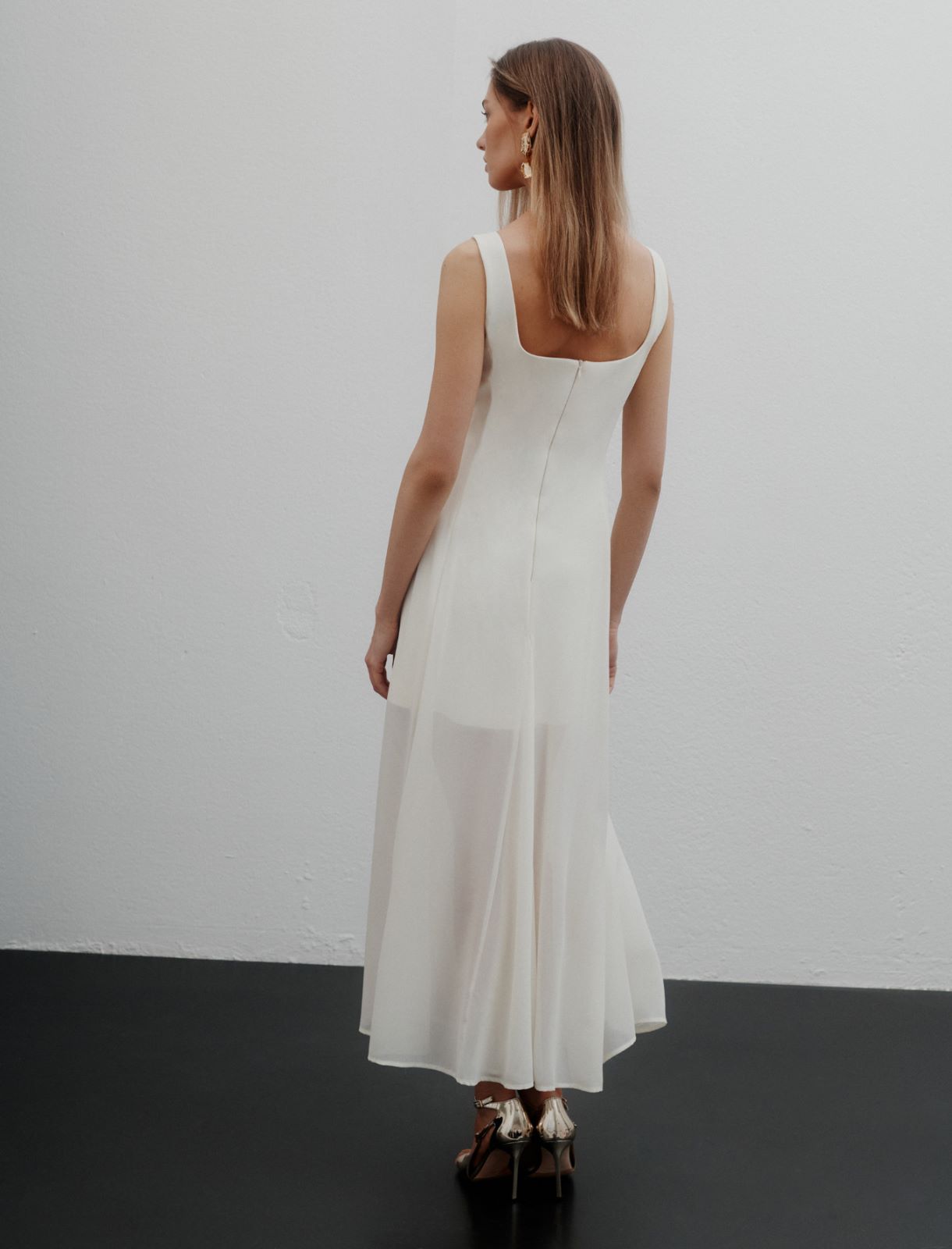 Fit-and-flare georgette dress - WOOL WHITE - Marella - 3
