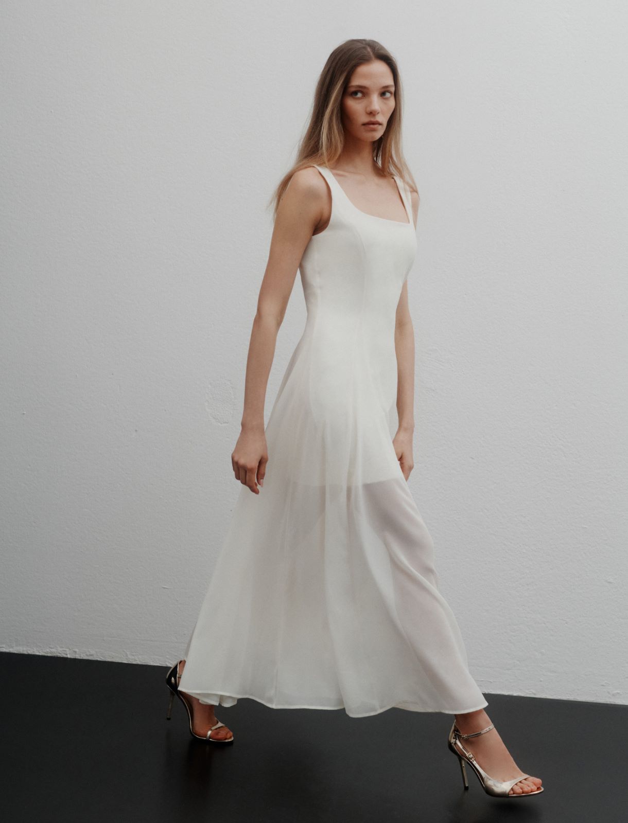 Fit-and-flare georgette dress - WOOL WHITE - Marella - 4