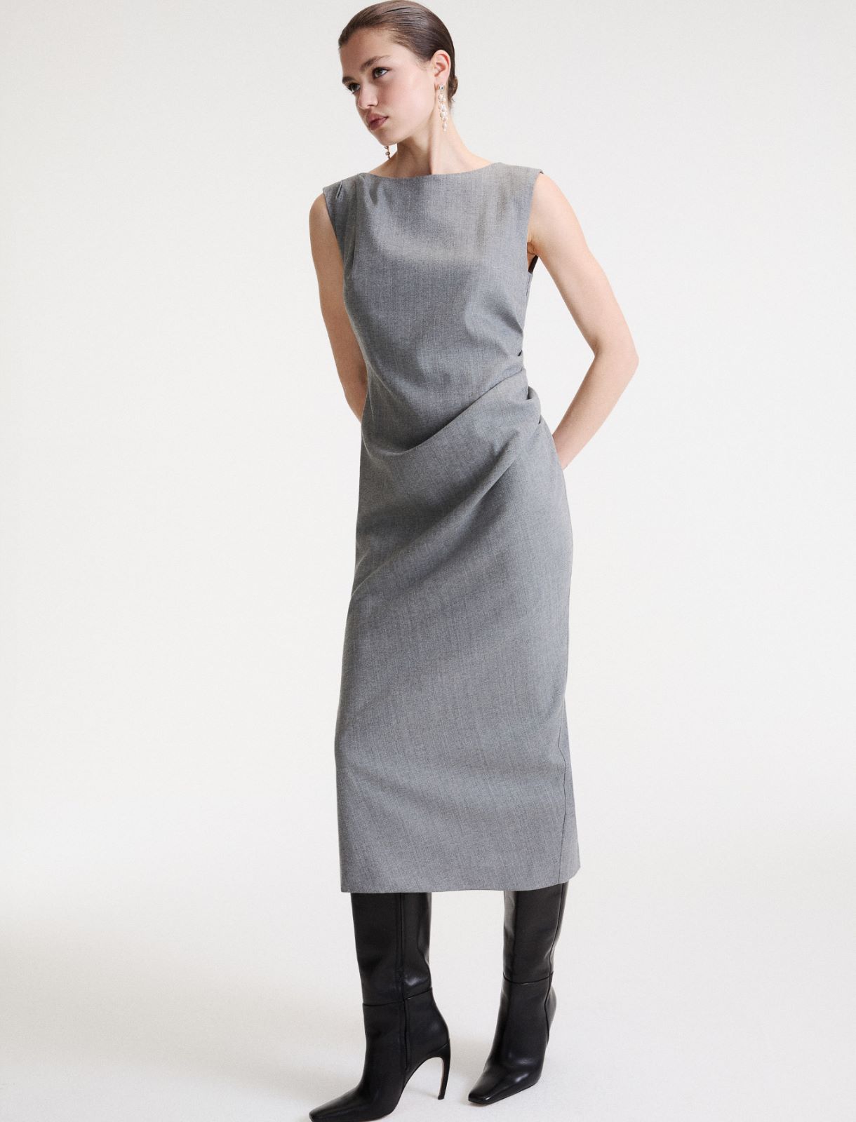 Sleeveless dress in a comfortable wool blend - MELANGE GREY - Marella - 4