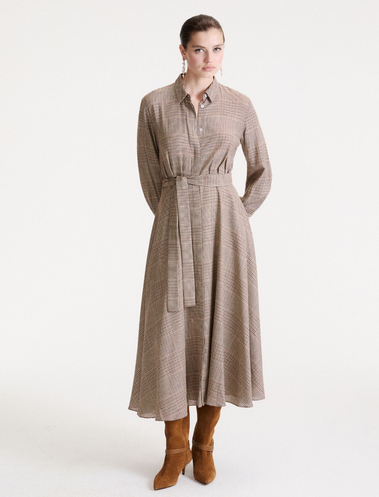 Hemdblusenkleid aus Wolle und Viskose - KAMEL - Marella - 4