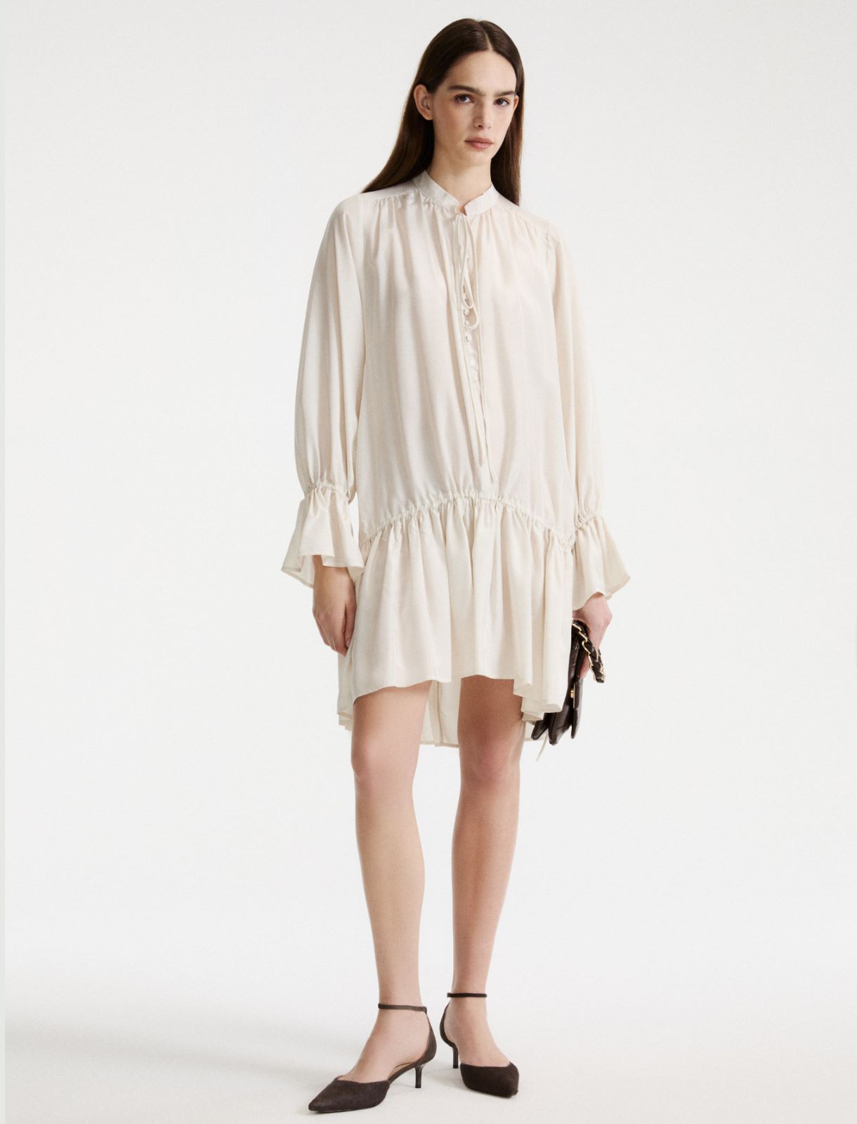 Habutai silk dress with flounce - WHITE - Marella - 2