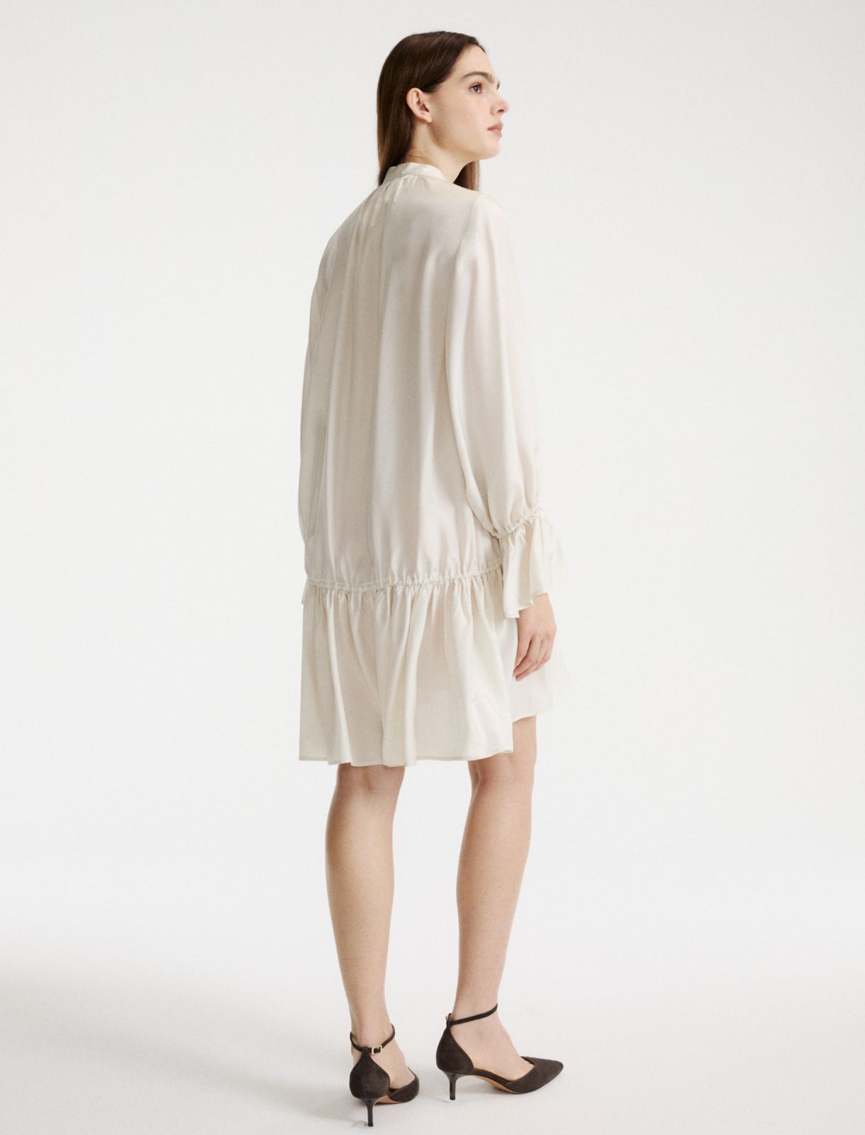 Habutai silk dress with flounce - WHITE - Marella - 3