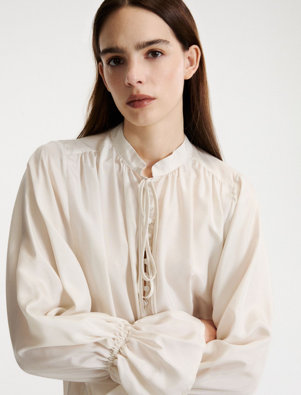 Habutai silk dress with flounce - WHITE - Marella - 5