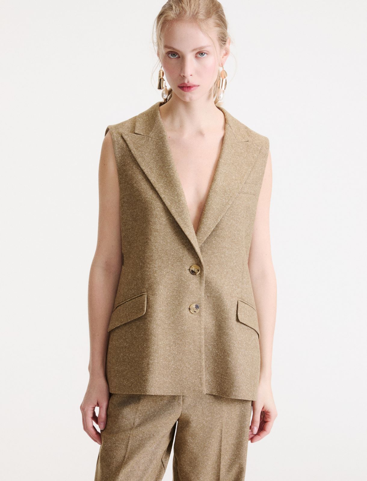 Wool and Silk Waistcoat - NATURAL - Marella - 4
