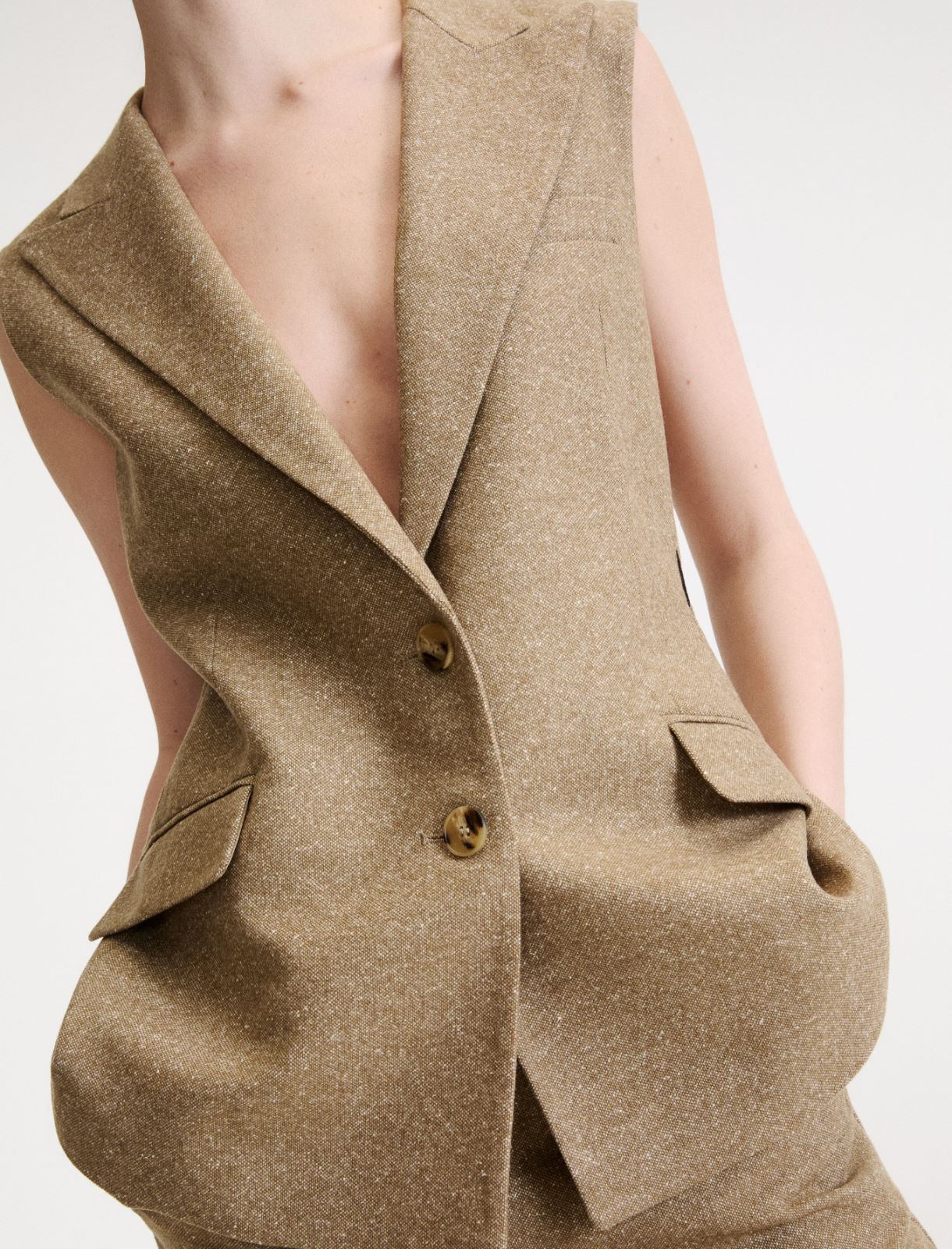 Wool and Silk Waistcoat - NATURAL - Marella - 5