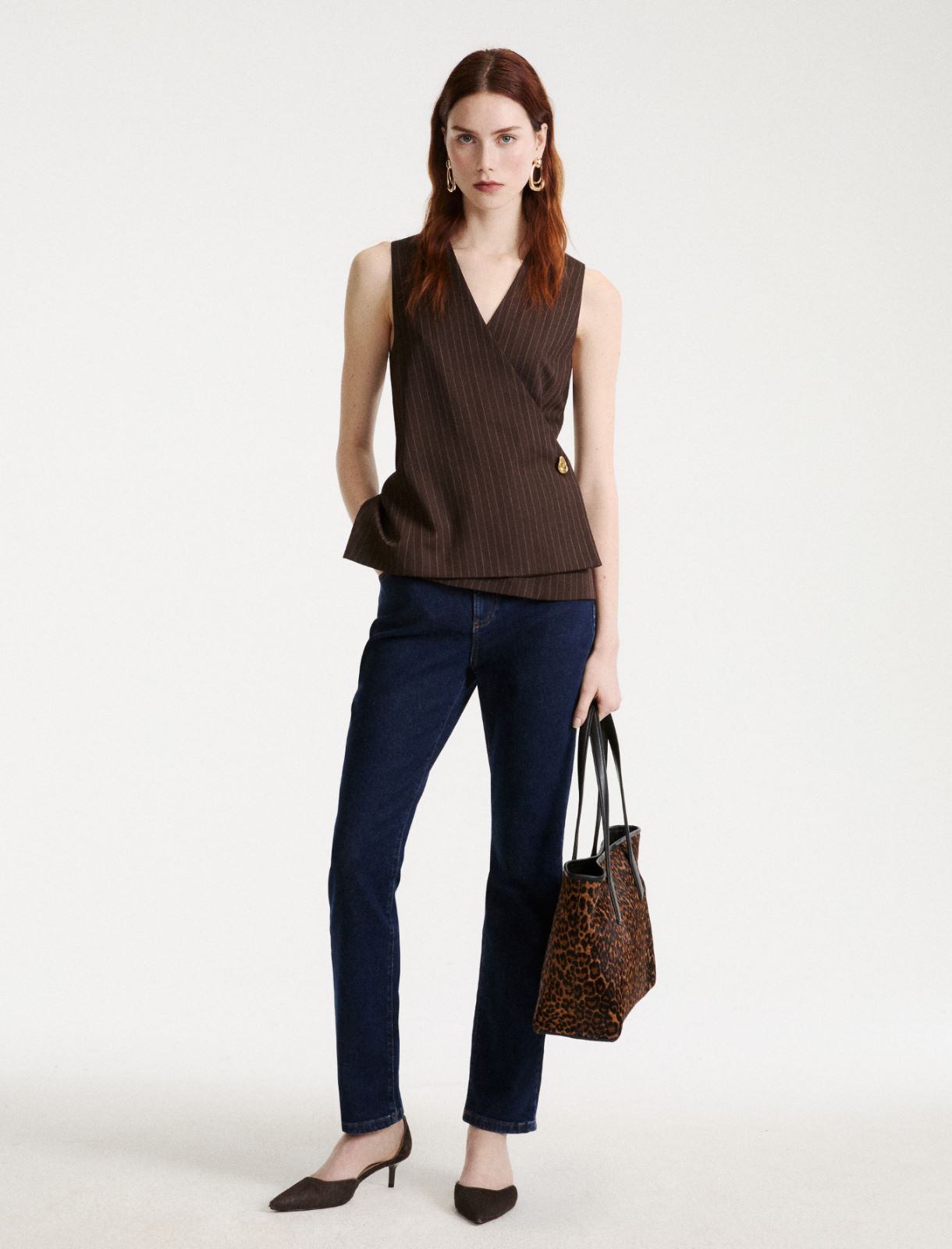 Pinstriped and plain twill waistcoat - BROWN - Marella - 2