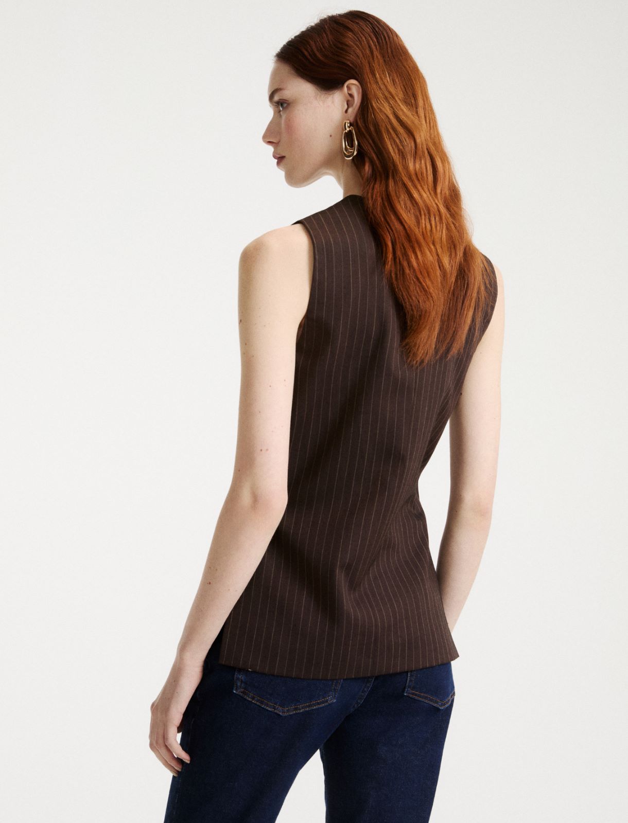 Pinstriped and plain twill waistcoat - BROWN - Marella - 3