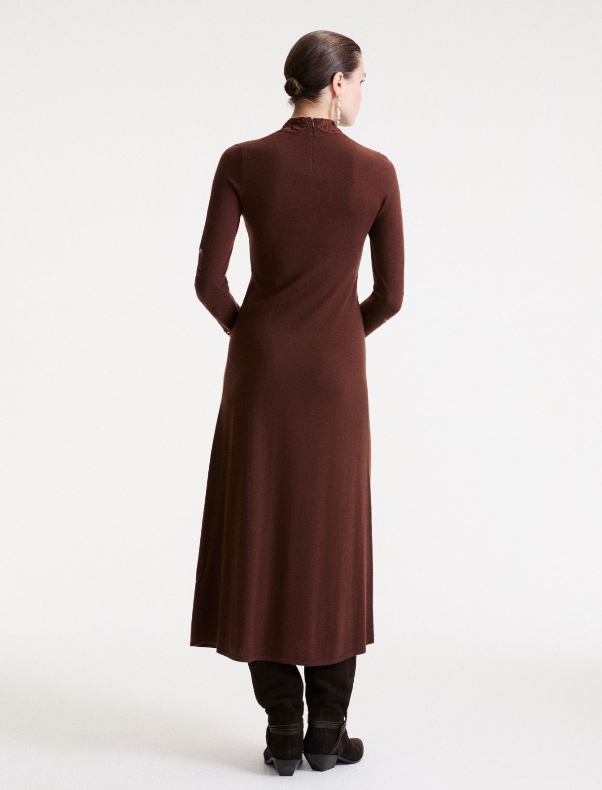 Vestido largo con incrustaciones de encaje - MARRON - Marella - 3