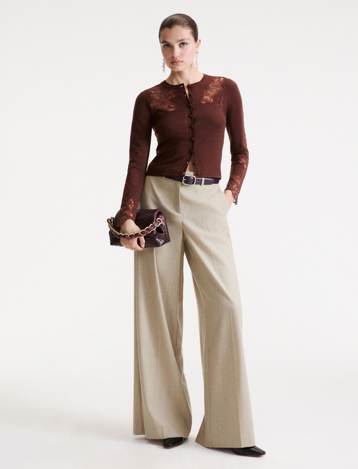 Lace-panelled cardigan - BROWN - Marella - 2