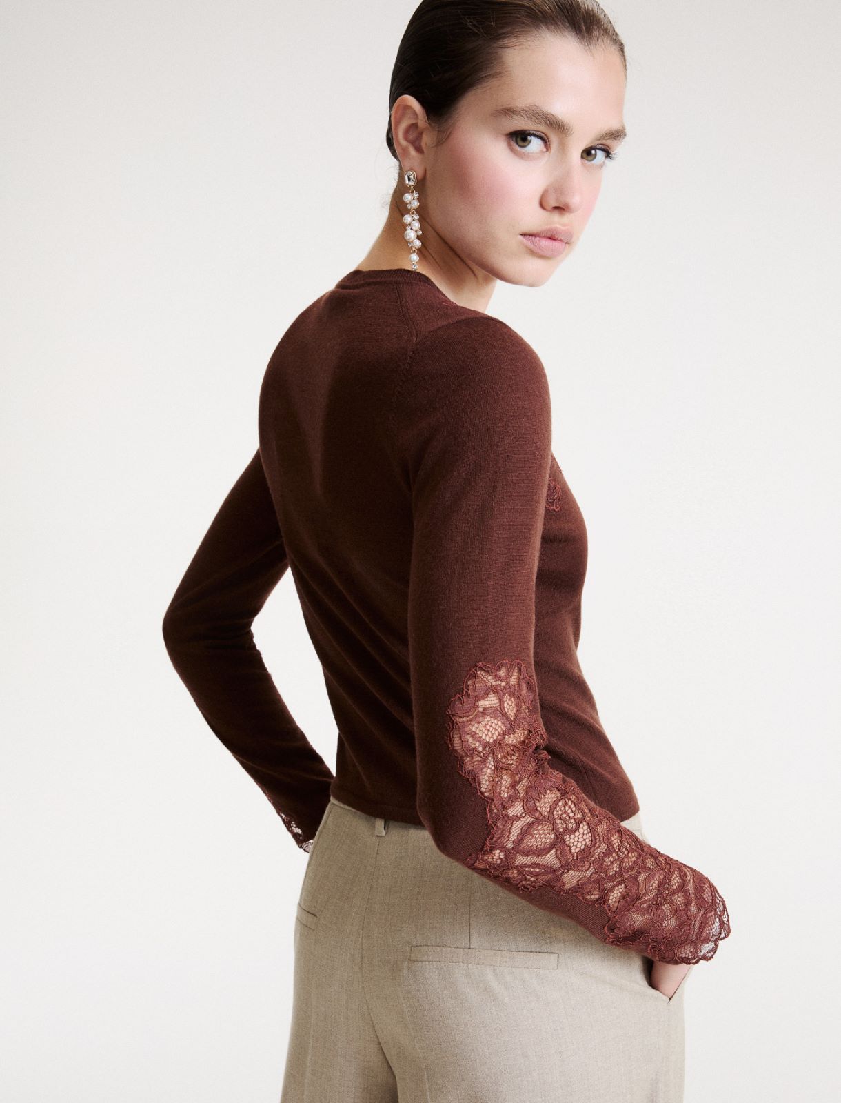 Lace-panelled cardigan - BROWN - Marella - 3