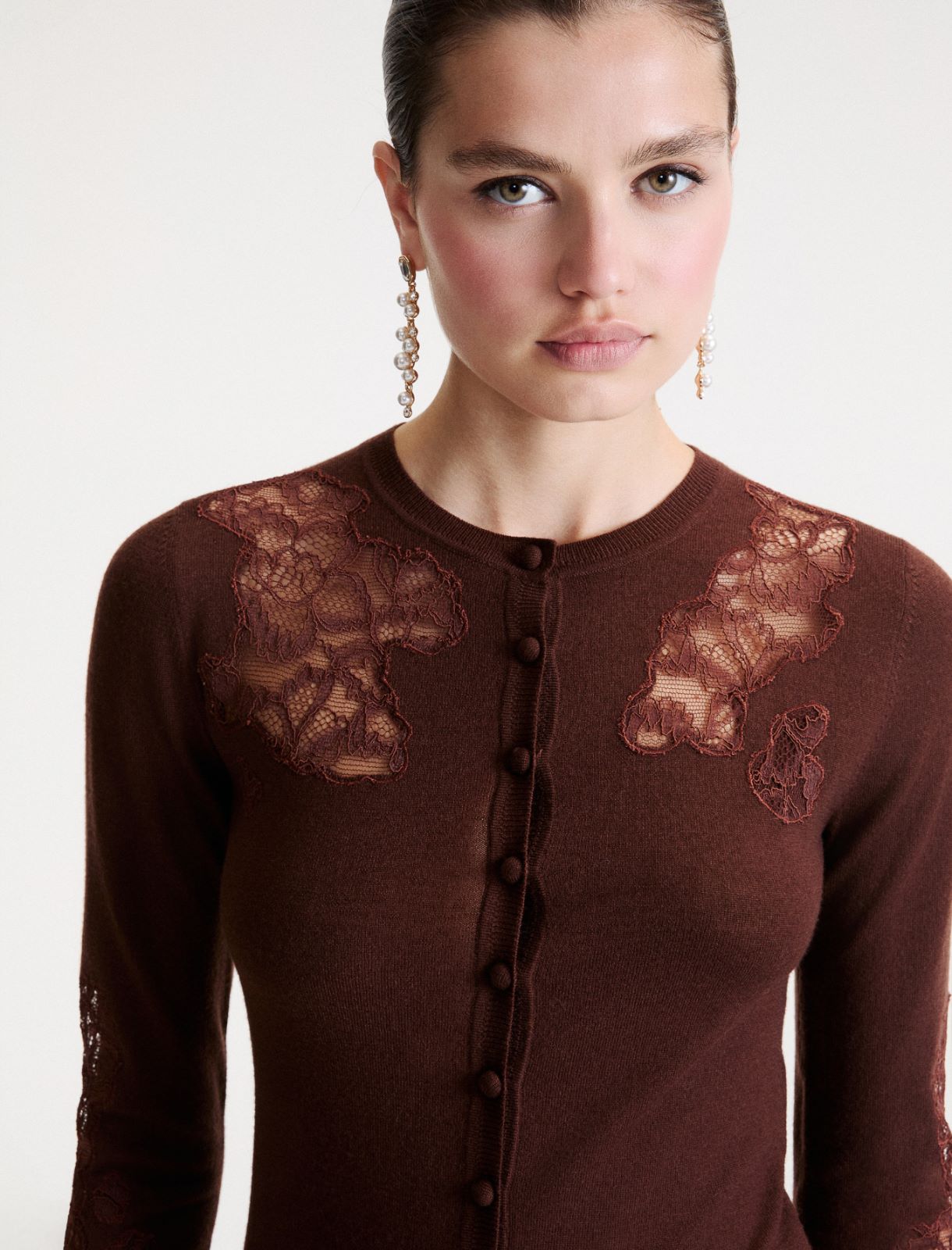 Lace-panelled cardigan - BROWN - Marella - 5