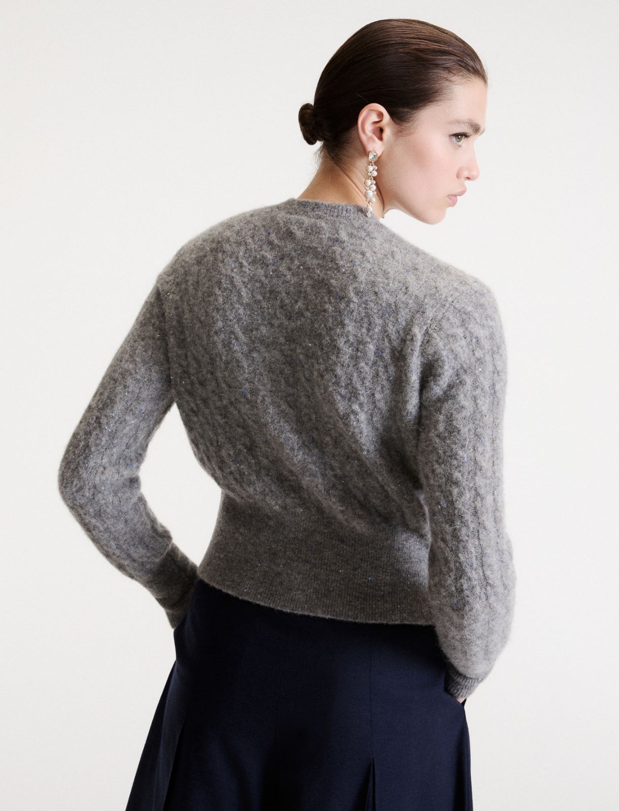 Cable-knit alpaca-blend cardigan - GREY - Marella - 3