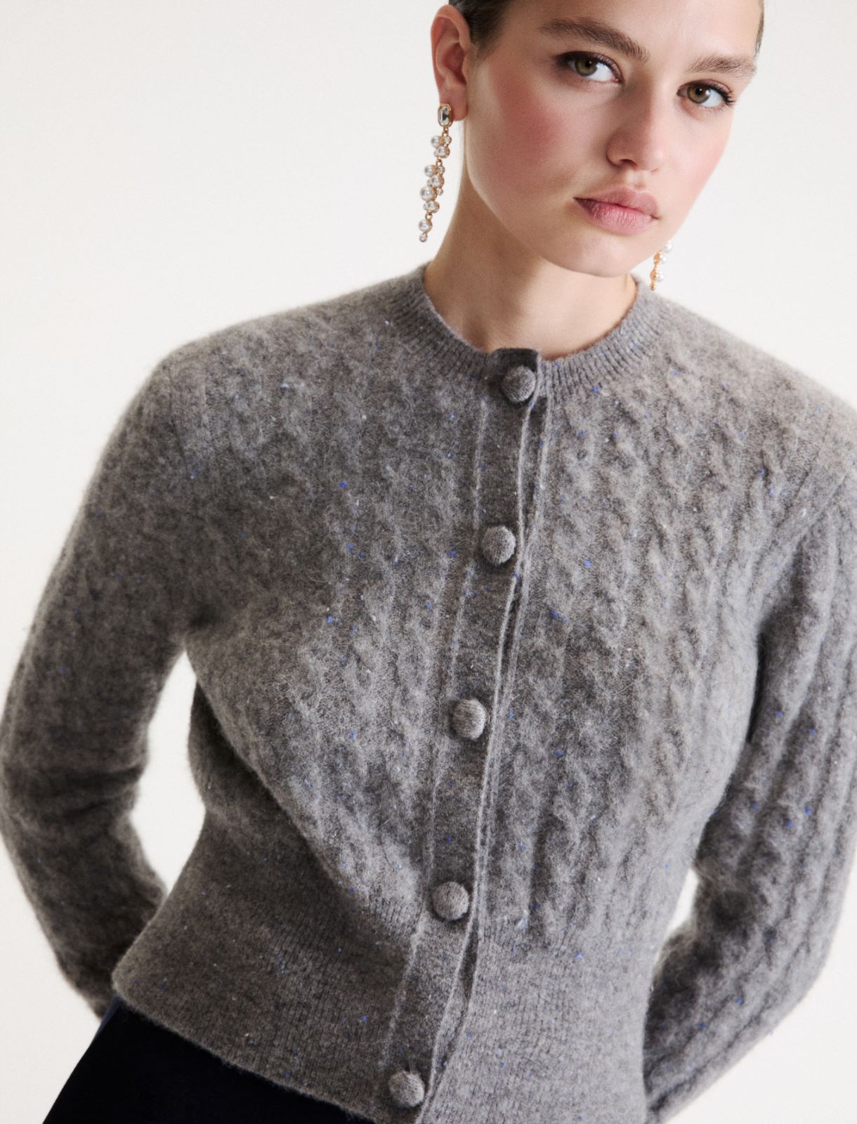 Cable-knit alpaca-blend cardigan - GREY - Marella - 5