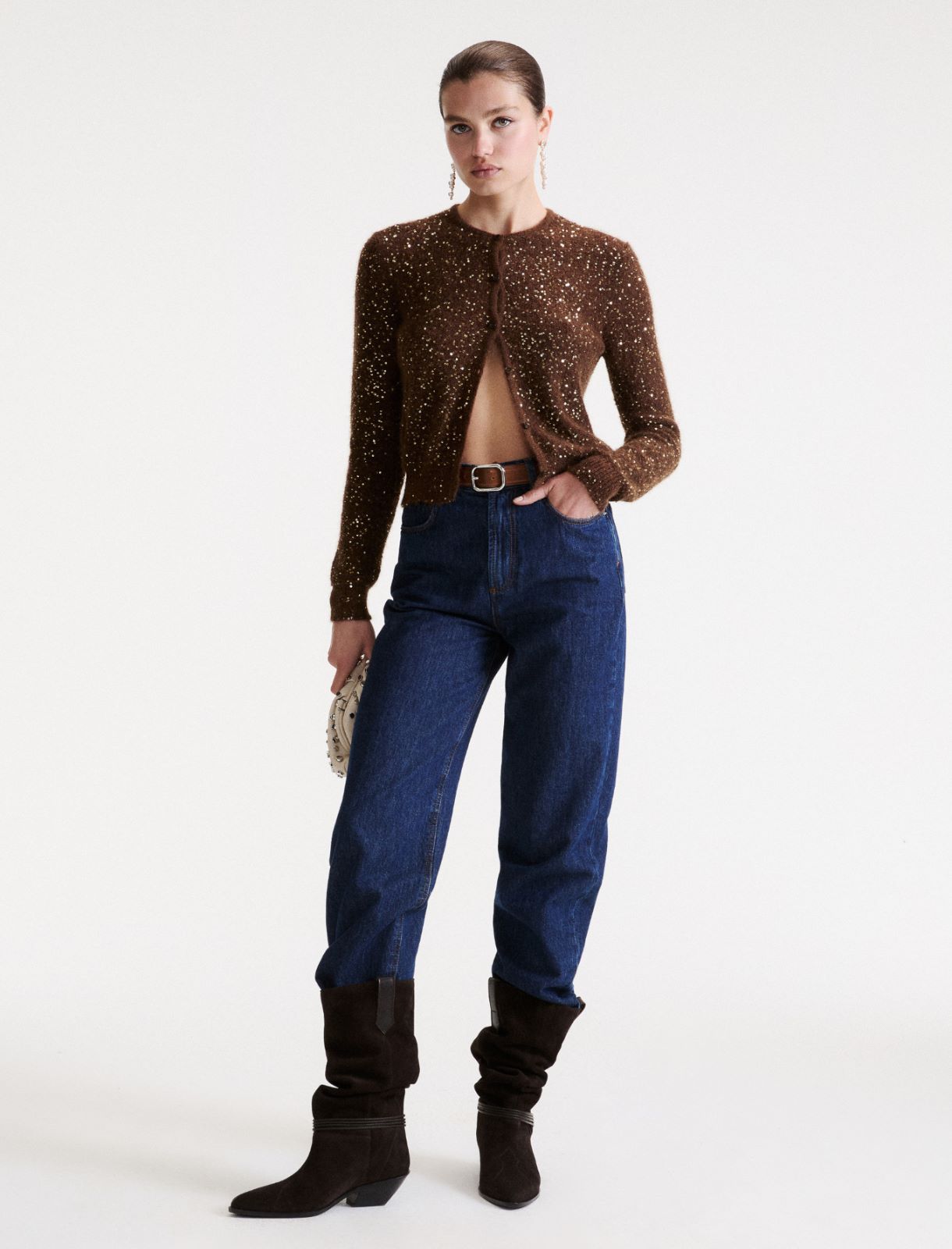 Sequinned alpaca cardigan - BROWN - Marella - 2