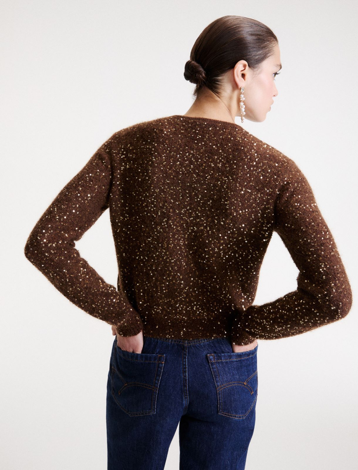 Sequinned alpaca cardigan - BROWN - Marella - 3