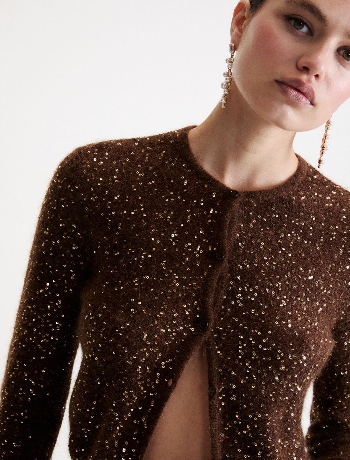 Sequinned alpaca cardigan - BROWN - Marella - 5