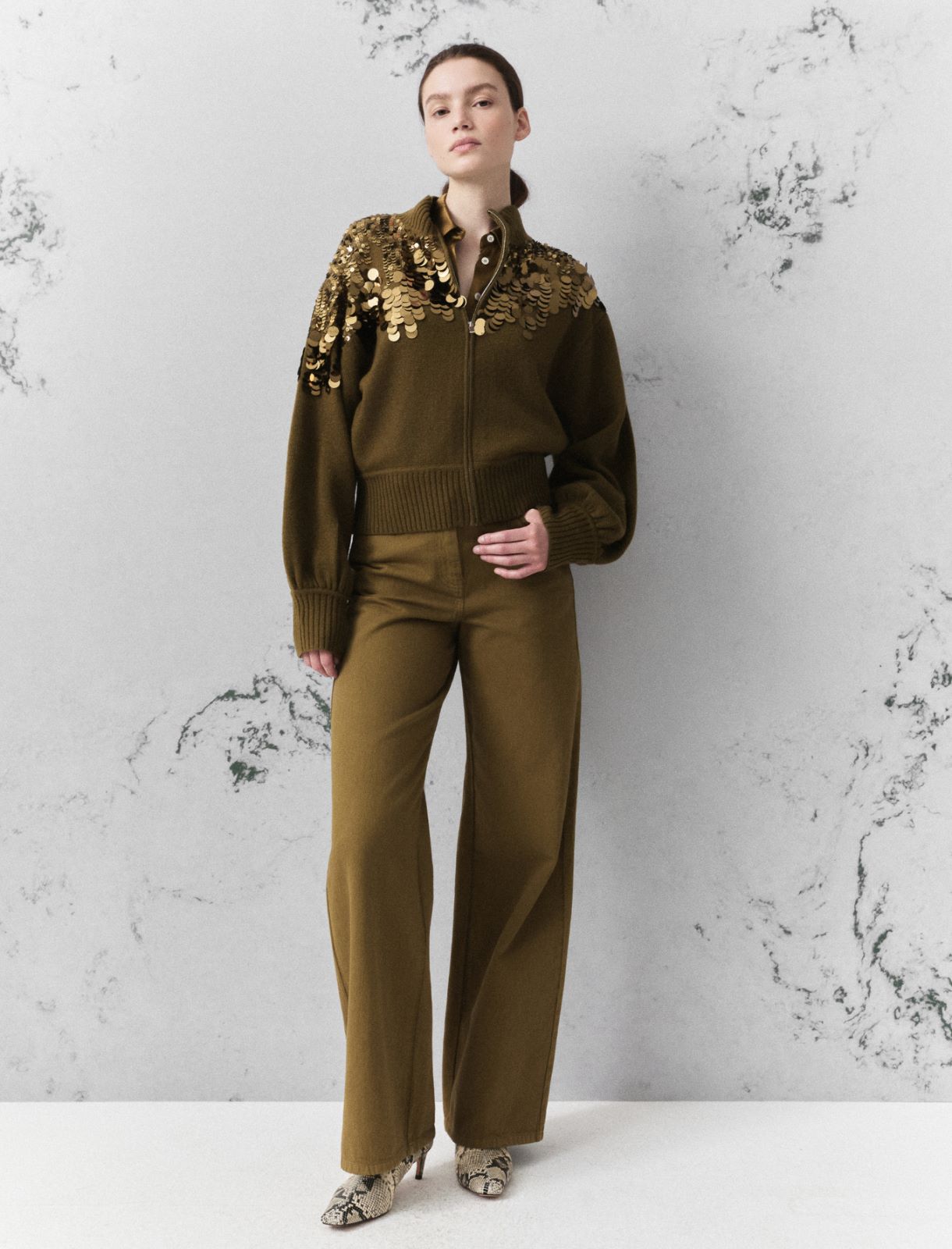 Sequinned cardigan - OIL GREEN - Marella - 2