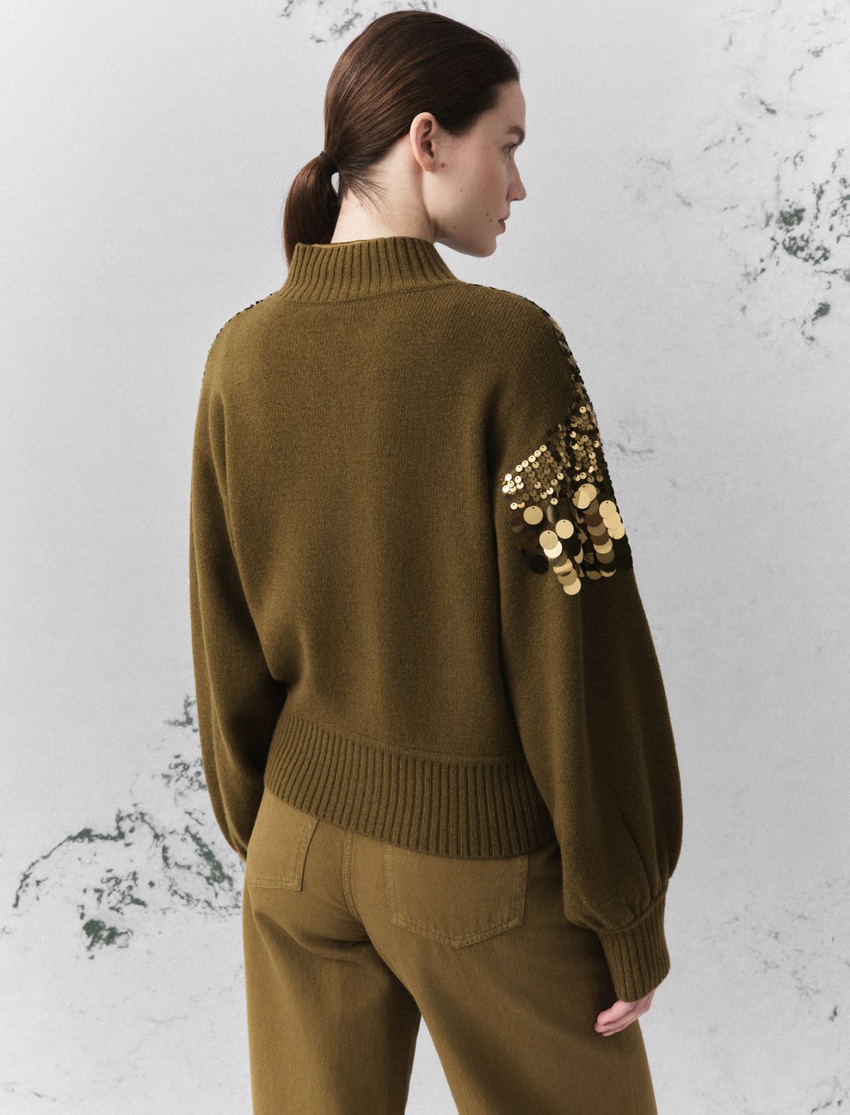 Sequinned cardigan - OIL GREEN - Marella - 3