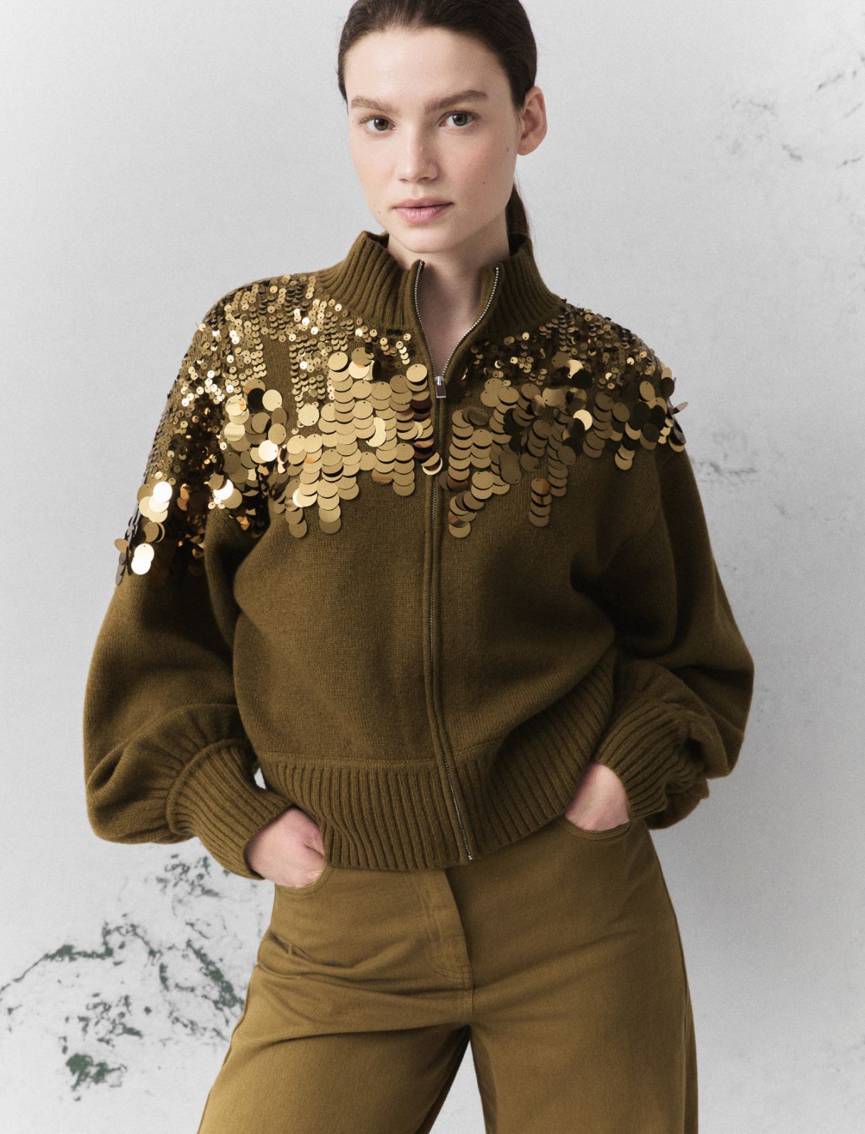 Sequinned cardigan - OIL GREEN - Marella - 4