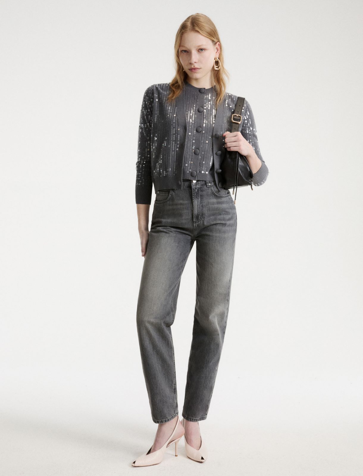 Cárdigan de punto bouclé con lentejuelas - GRIS CLARO - Marella - 2