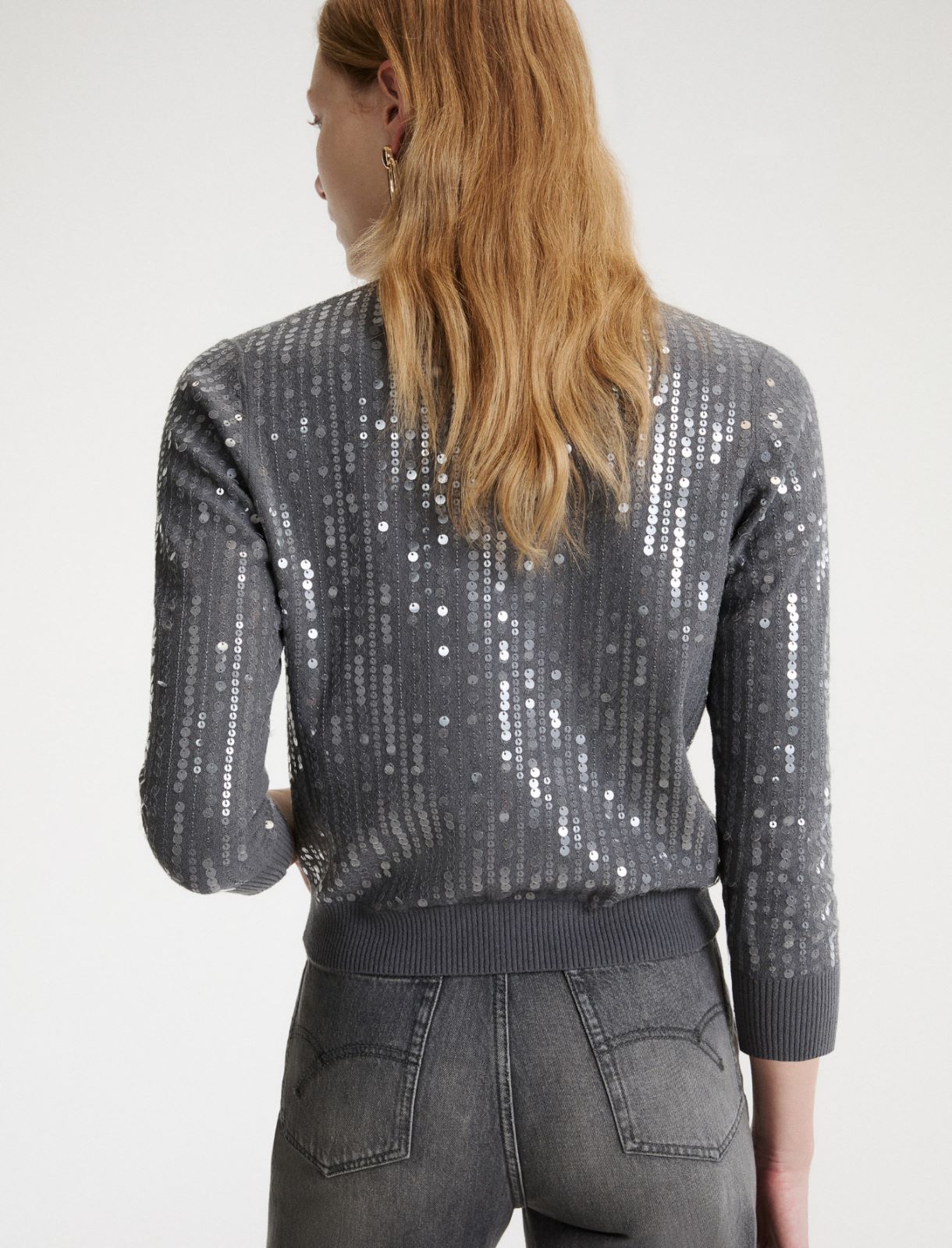 Cárdigan de punto bouclé con lentejuelas - GRIS CLARO - Marella - 3
