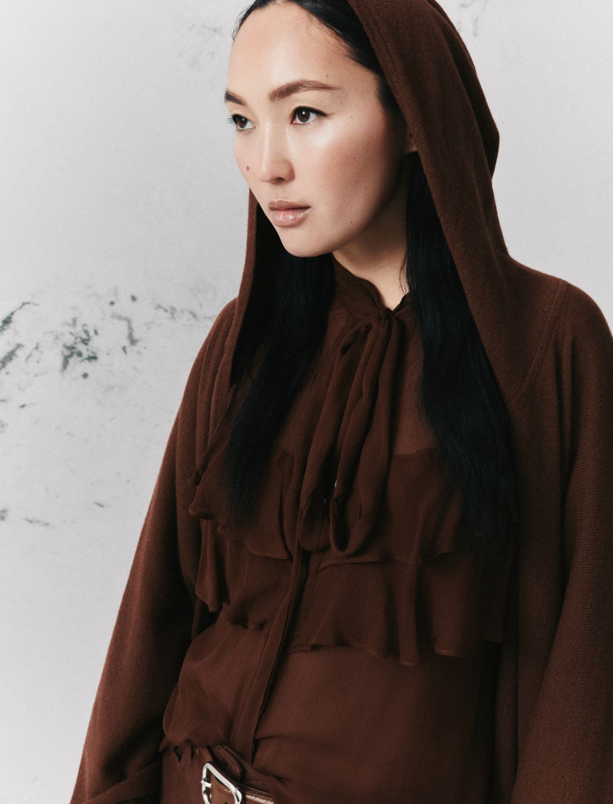 Cape à capuche en pure laine - CARAMEL - Marella - 5