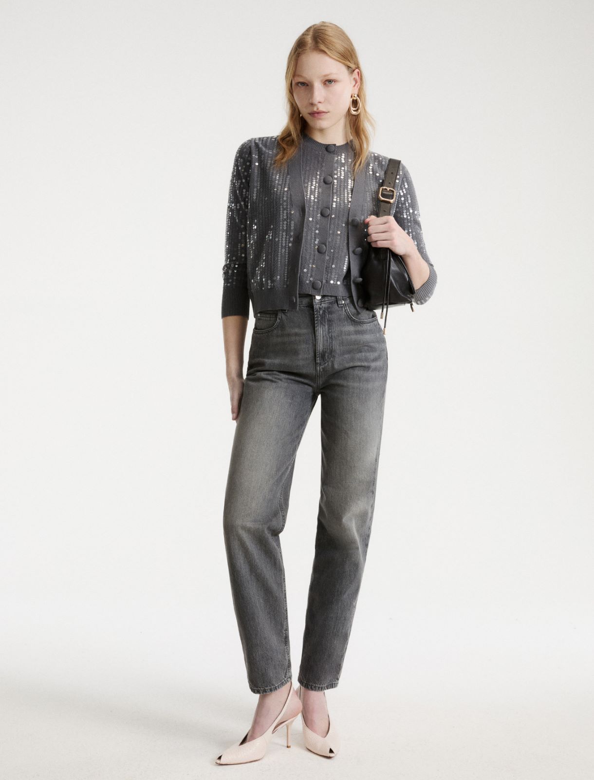 Gilet en maille bouclé à paillettes - GRIS CLAIR - Marella - 2