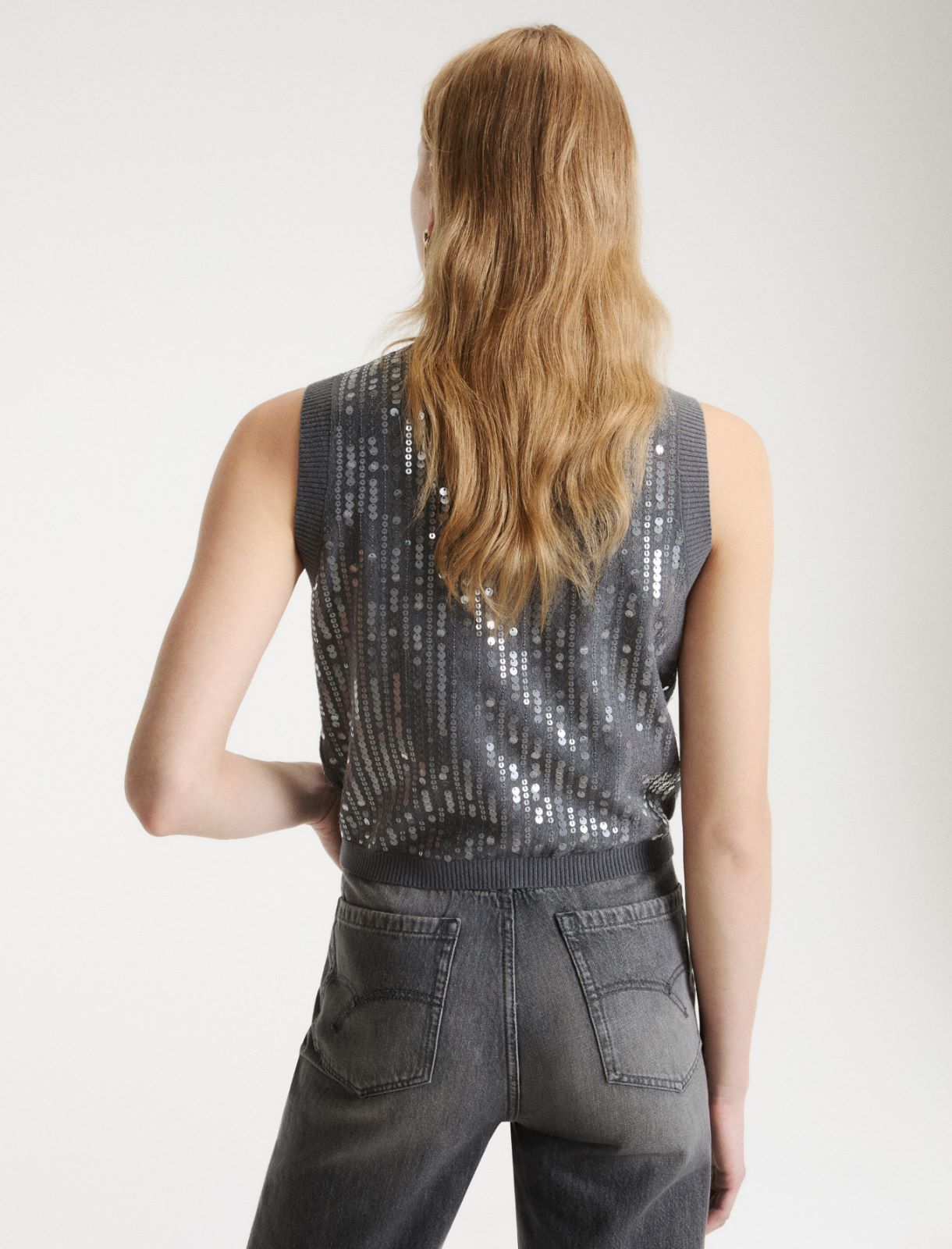 Gilet en maille bouclé à paillettes - GRIS CLAIR - Marella - 3