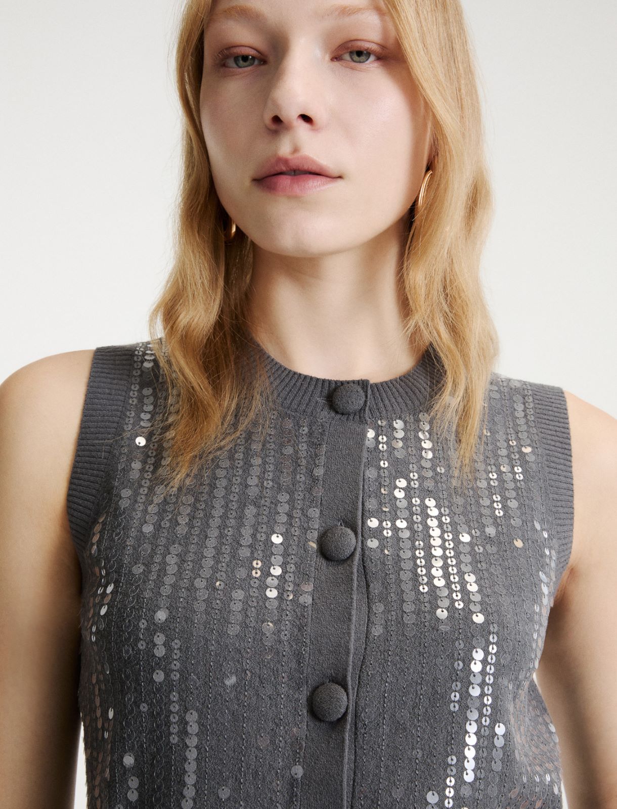 Gilet en maille bouclé à paillettes - GRIS CLAIR - Marella - 5