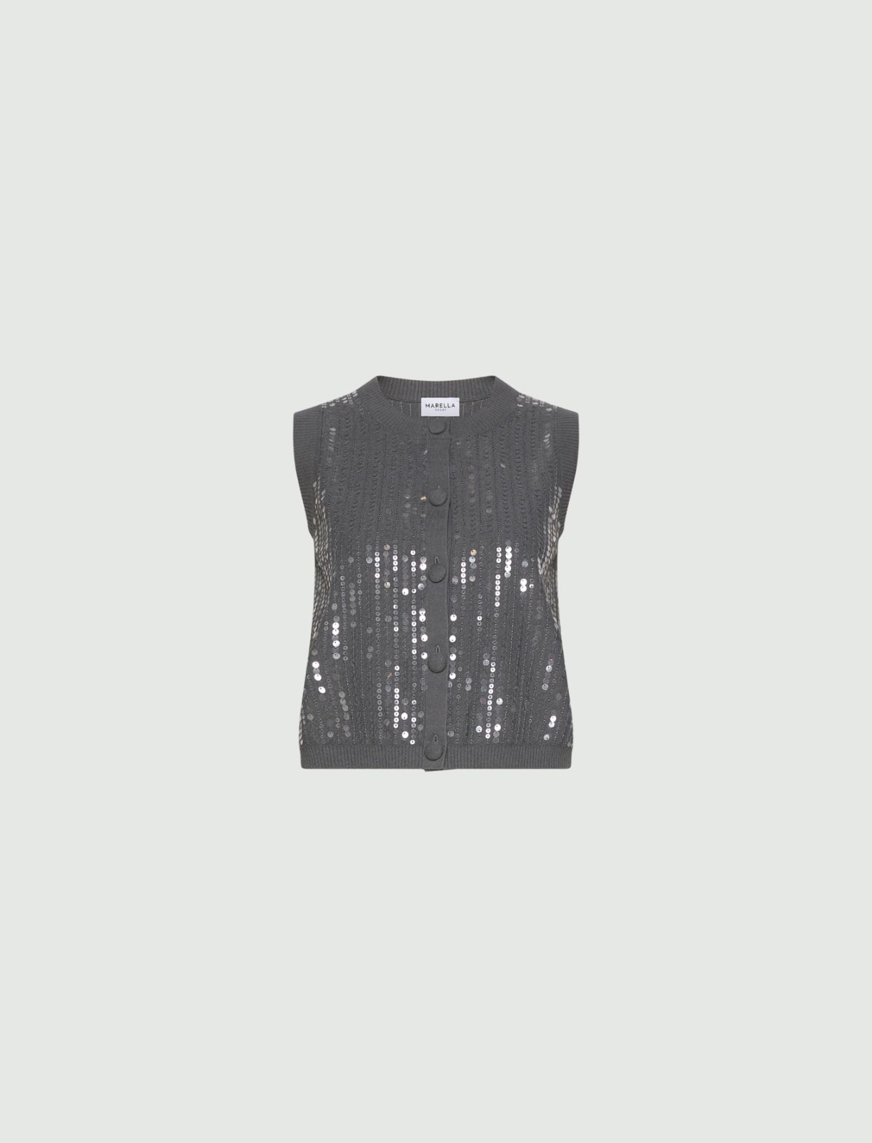 Gilet en maille bouclé à paillettes - GRIS CLAIR - Marella