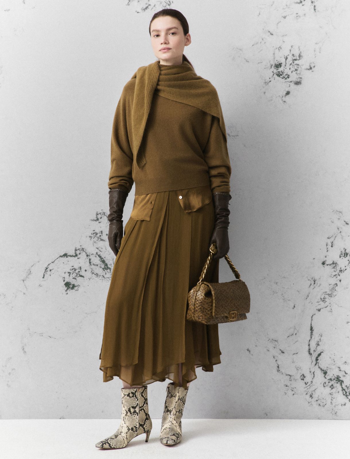 Pure cashmere mock polo-neck jumper - OIL GREEN - Marella - 2