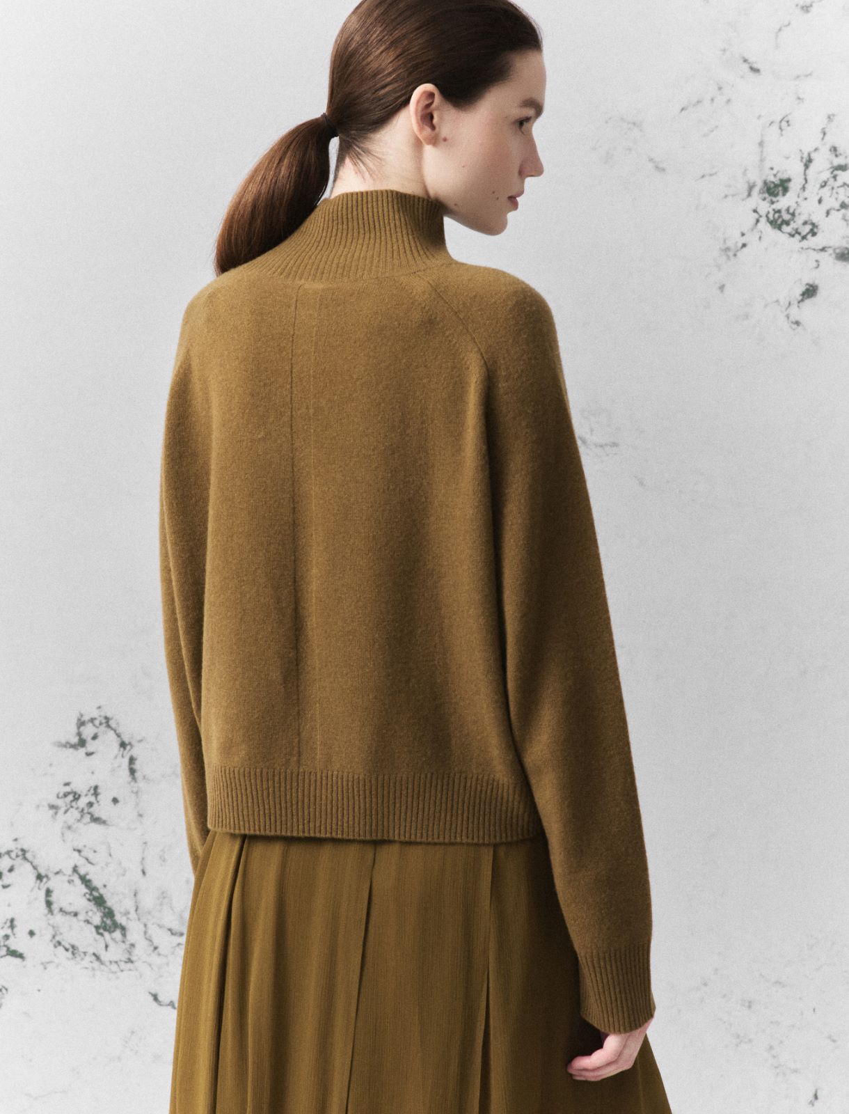 Pure cashmere mock polo-neck jumper - OIL GREEN - Marella - 3