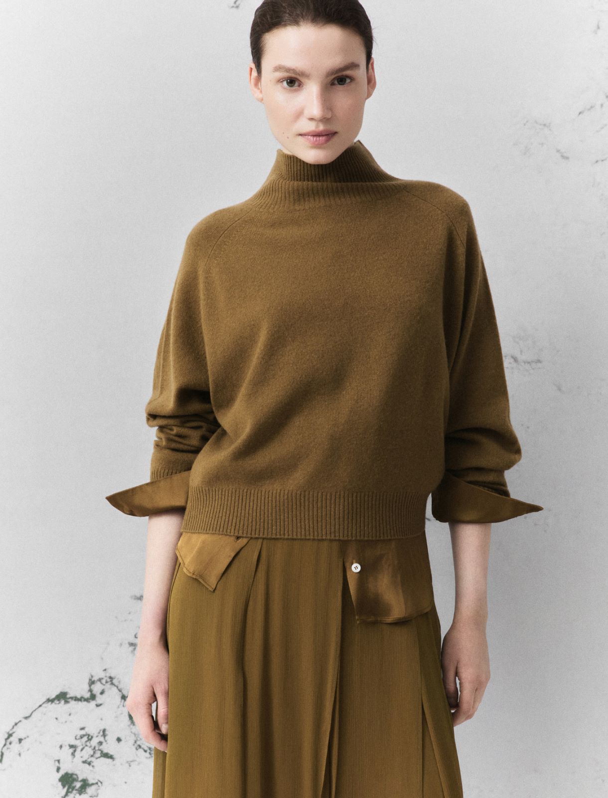 Pure cashmere mock polo-neck jumper - OIL GREEN - Marella - 4