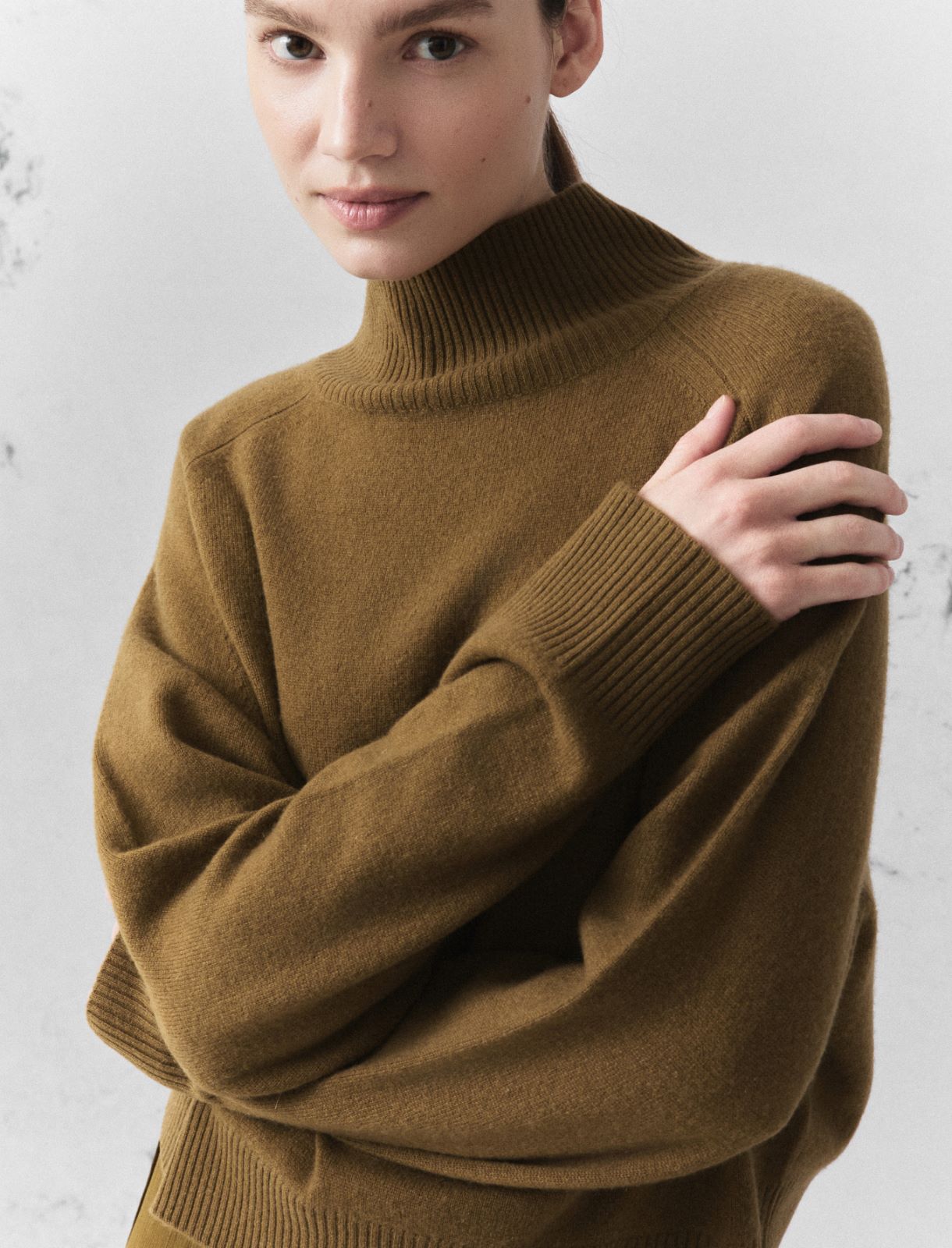Pure cashmere mock polo-neck jumper - OIL GREEN - Marella - 5