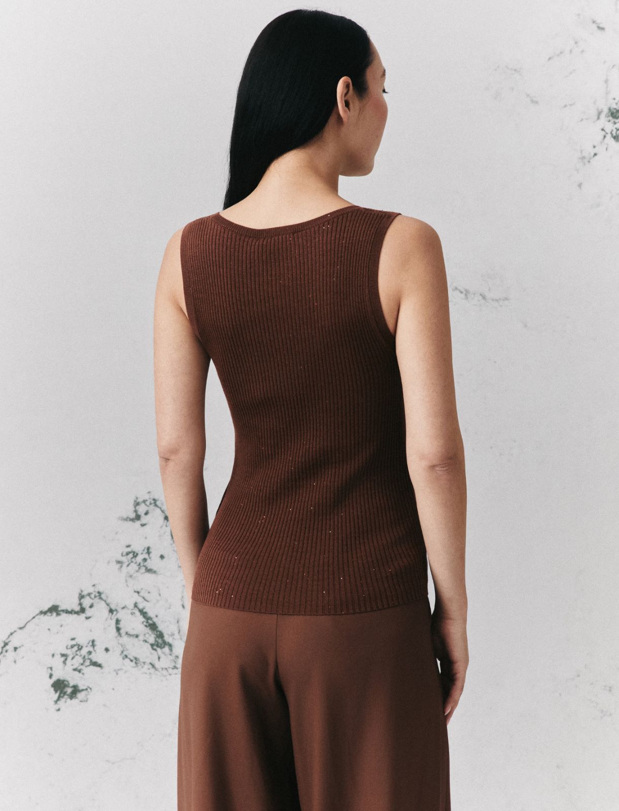 Micro-sequinned vest top - CARAMEL - Marella - 3